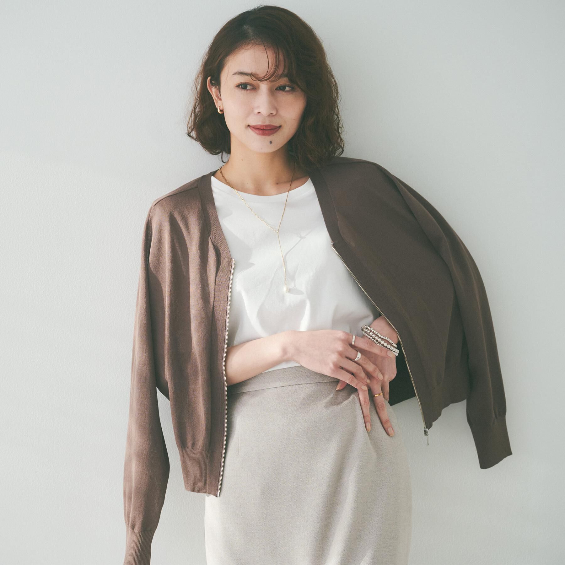 UNTITLED「【体型カバー/日除け】シアーニットカーディガン」|カーディガン|ブラウン(044)