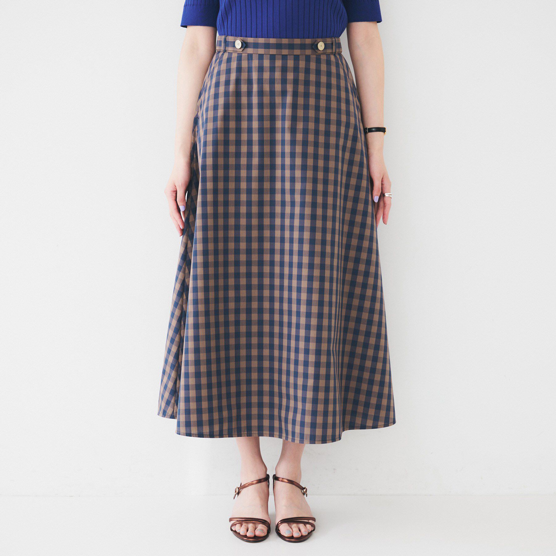 UNTITLED「【後ろウエストゴム/洗える】ギンガムチェックAラインスカート」|スカート|