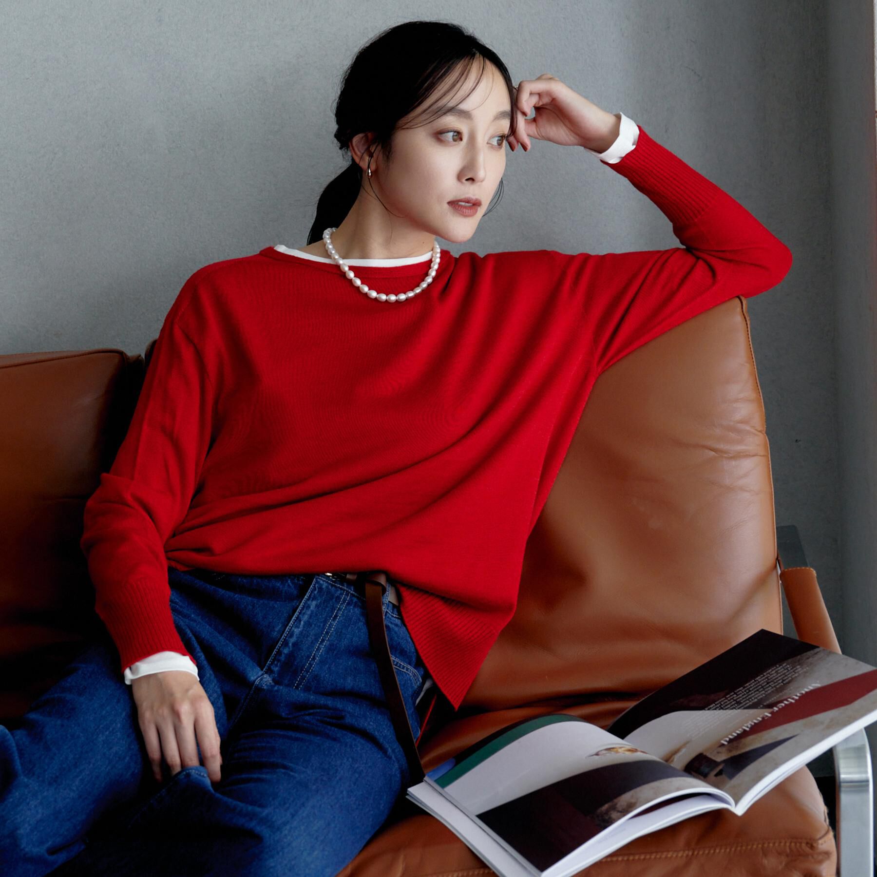 UNTITLED「【8色展開/体型カバー】魅せるタイムレスニット」|ニット・セーター|レッド(062)