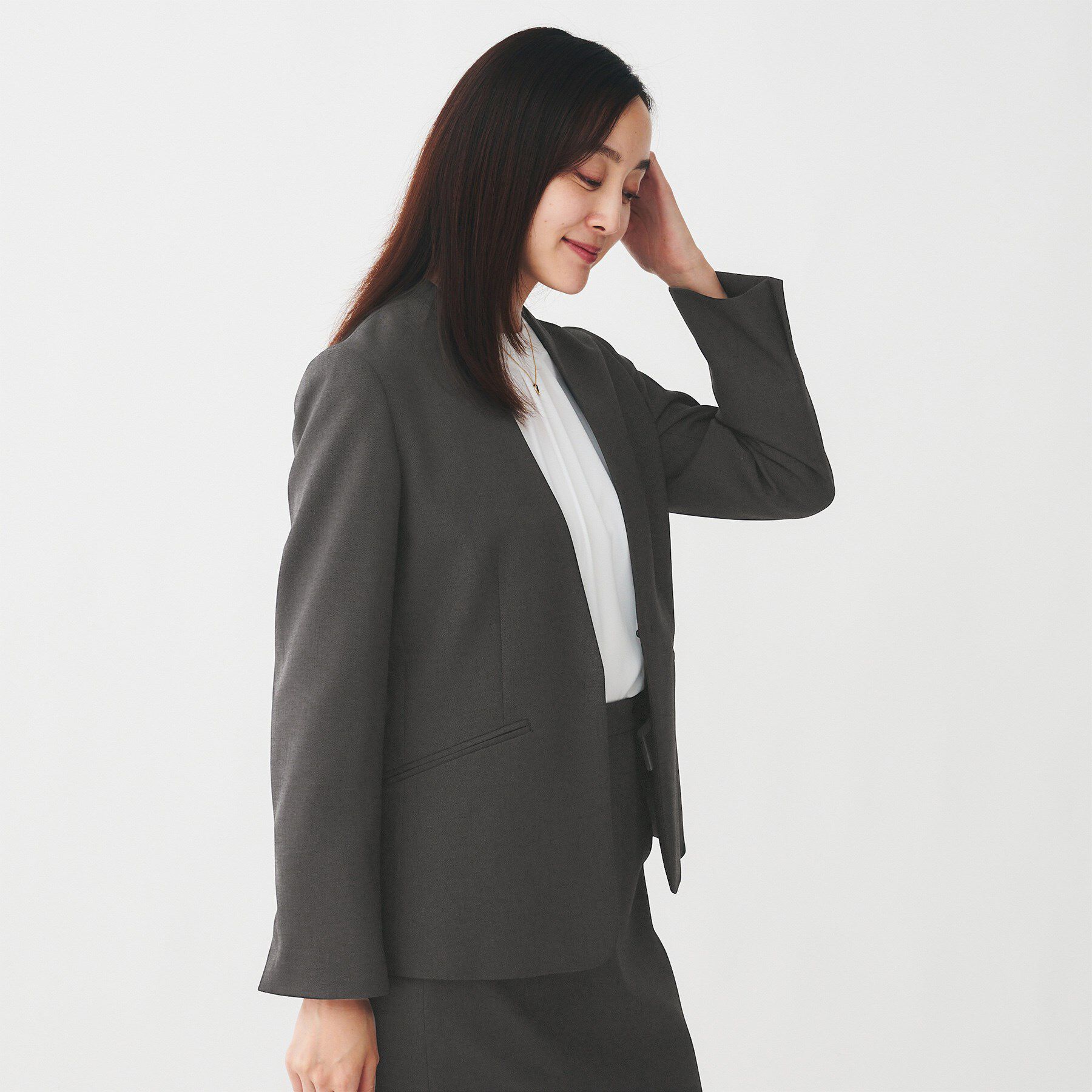 UNTITLED「【洗える/お仕事スーツ】ドライメランジ カラーレスジャケット」|ノーカラージャケット|