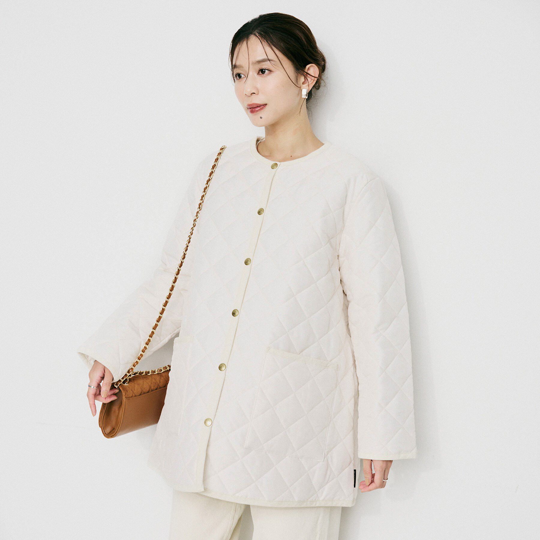 UNTITLED「【 TRADITIONAL WEATHERWEAR 】アークリー Aライン ミドルコート」|ノーカラーコート|アイボリー(004)