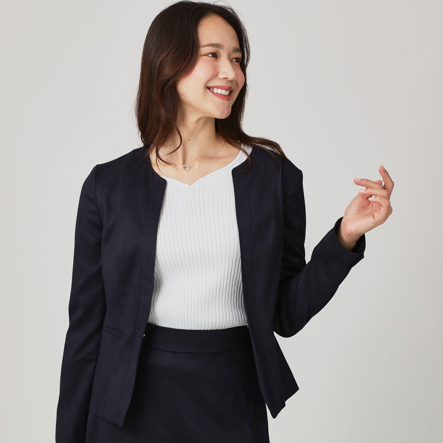 COUP DE CHANCE「【手洗い可／日本製】スェード調ノーカラージャケット」|ノーカラージャケット|ネイビー(694)