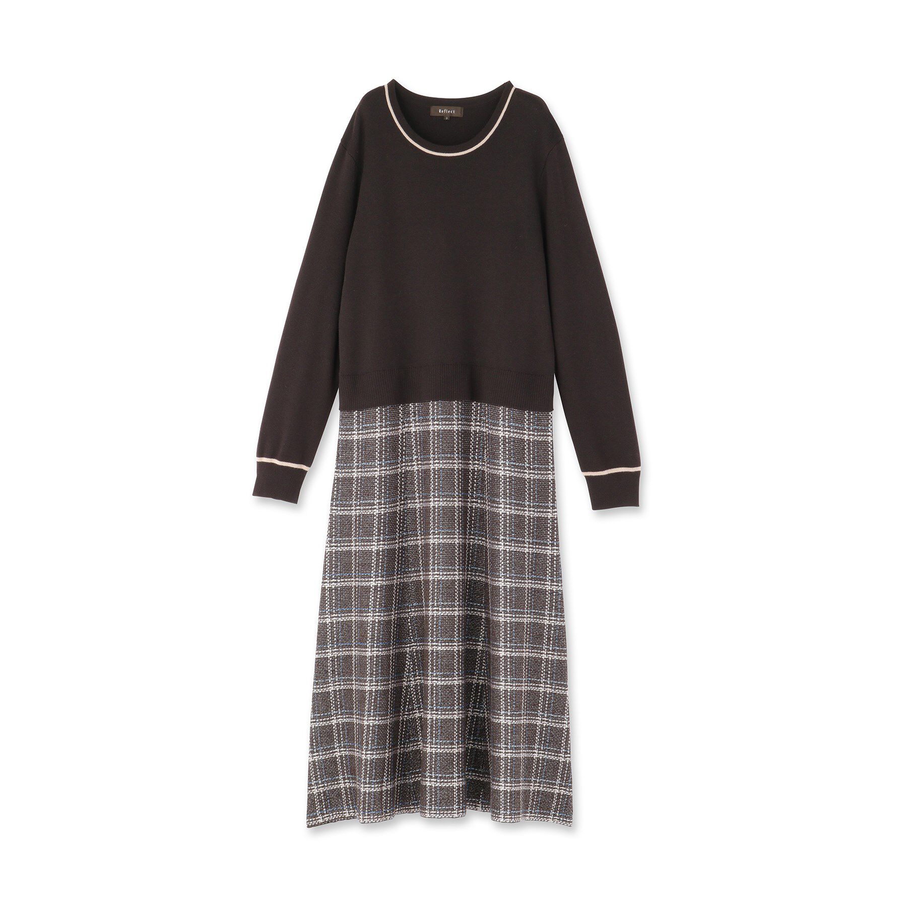 Reflect「【コートインでもすっきり◎】チェック柄ニットドッキングワンピース」|ワンピース|