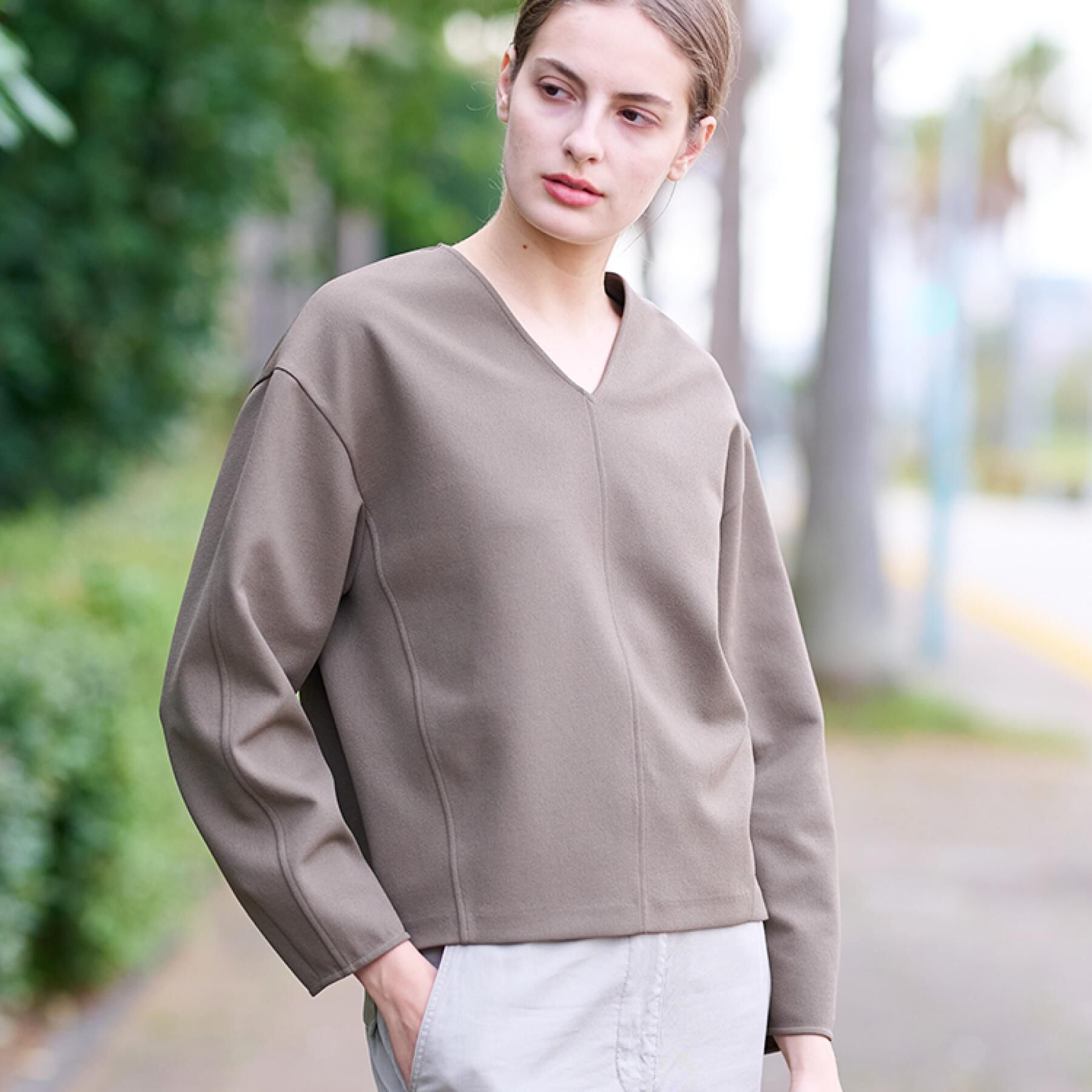 DRESSTERIOR「【洗える/イージーケア】Vネックジョーゼットプルオーバー」|Tシャツ・カットソー|トープ(054)