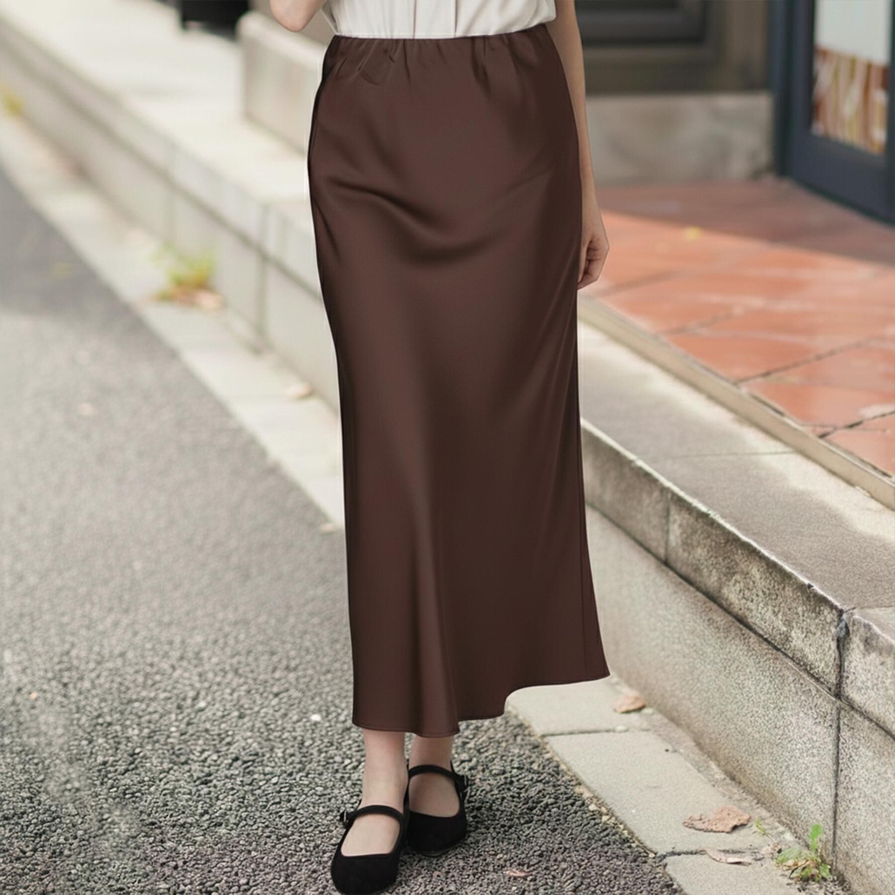 DRESSTERIOR「【CLASSY.12月号掲載】ストレッチヴィンテージサテンナロースカート」|スカート|ブラウン(044)