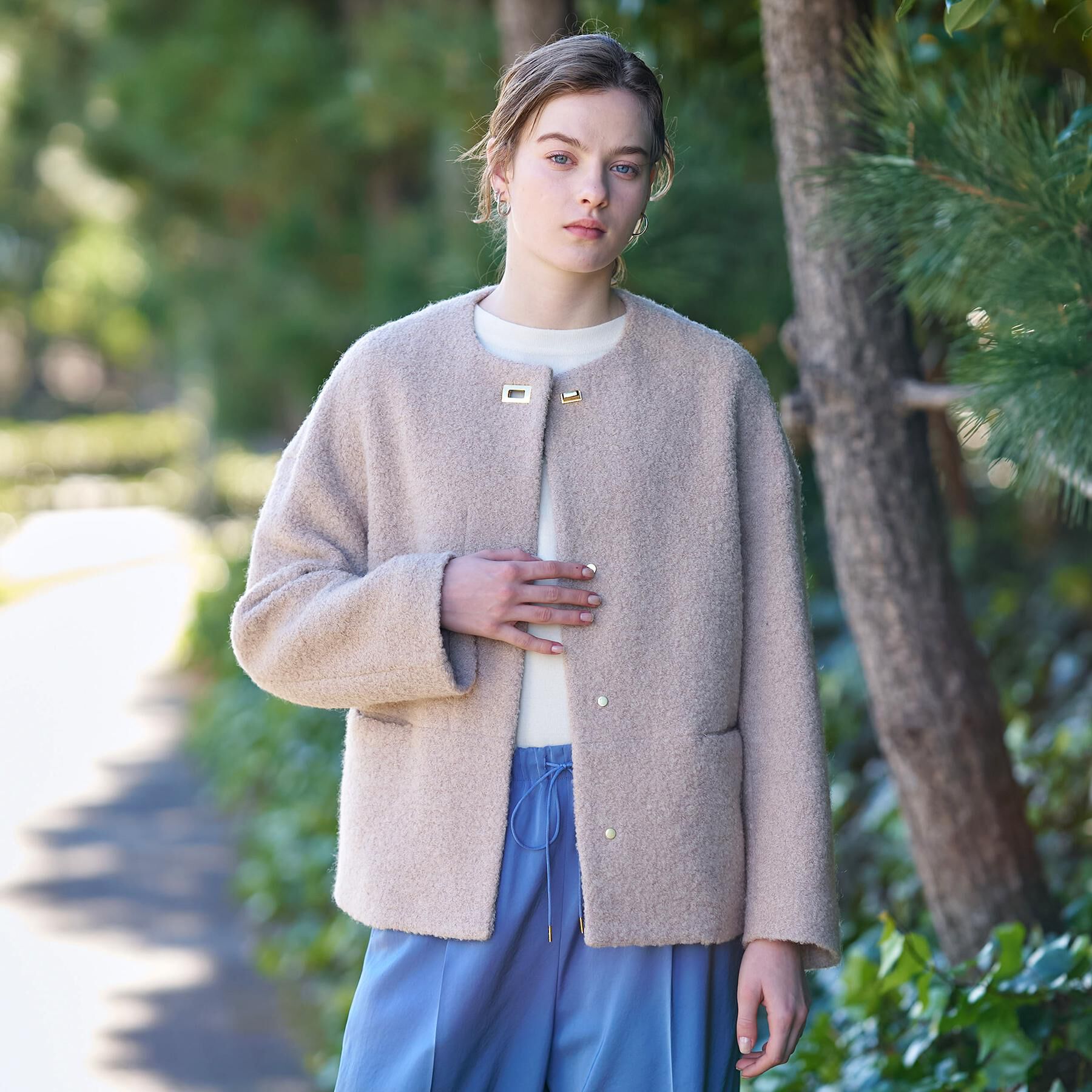 DRESSTERIOR「【CLASSY.12月号掲載】ループヤーンショートジャケット」|ノーカラーコート|