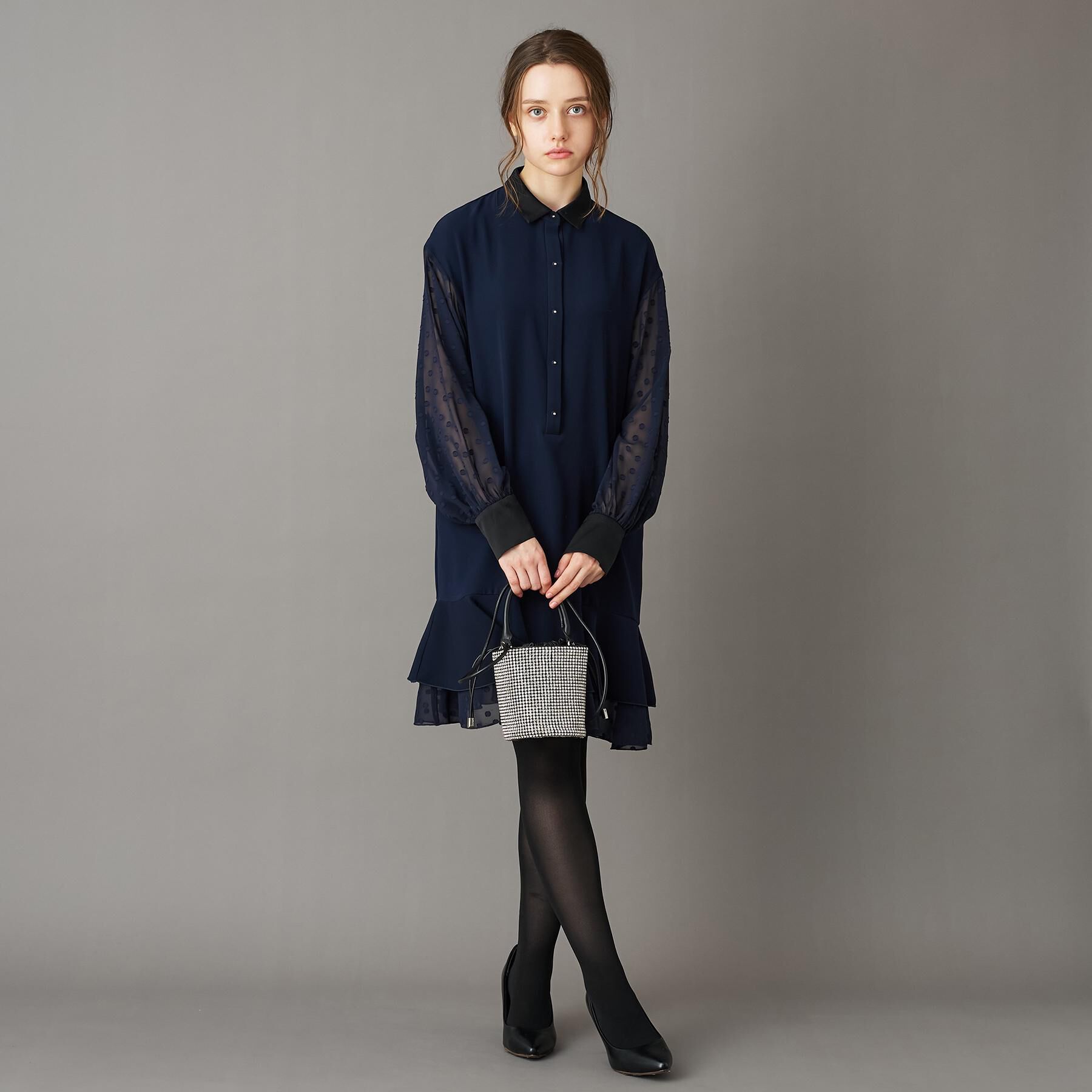 DRESSTERIOR「【otonaMUSE 11月号掲載】ダブルクロスボリュームスリーブミニワンピース」|ワンピース|