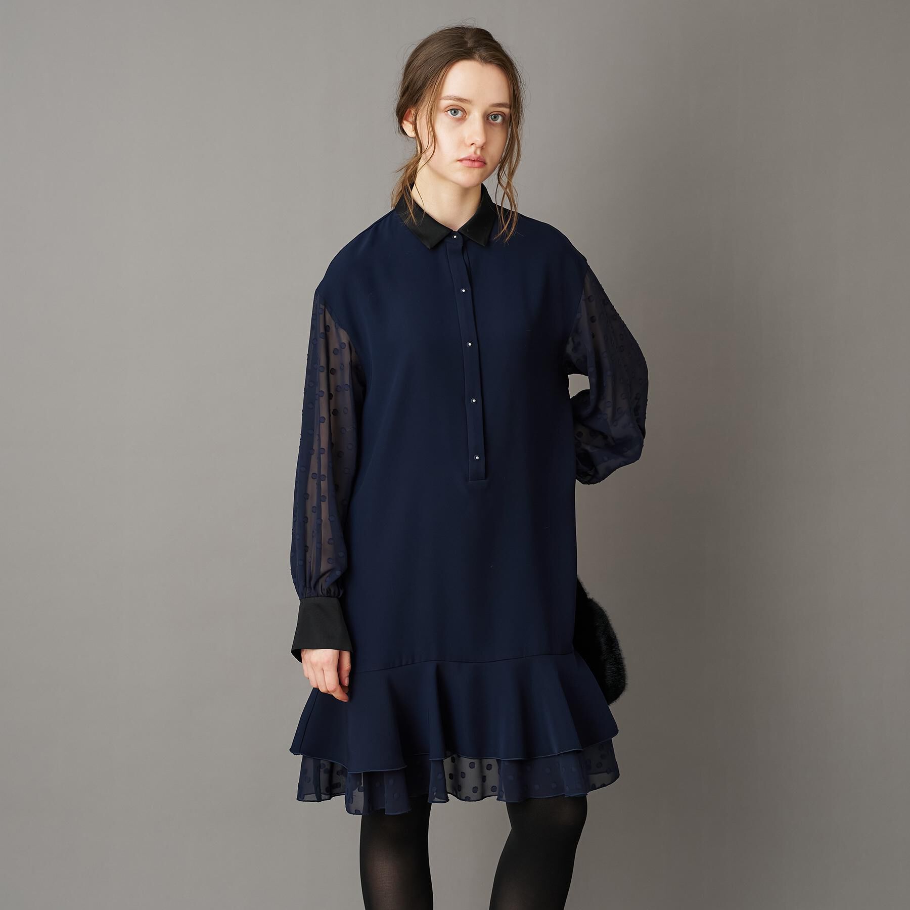 DRESSTERIOR「【otonaMUSE 11月号掲載】ダブルクロスボリュームスリーブミニワンピース」|ワンピース|