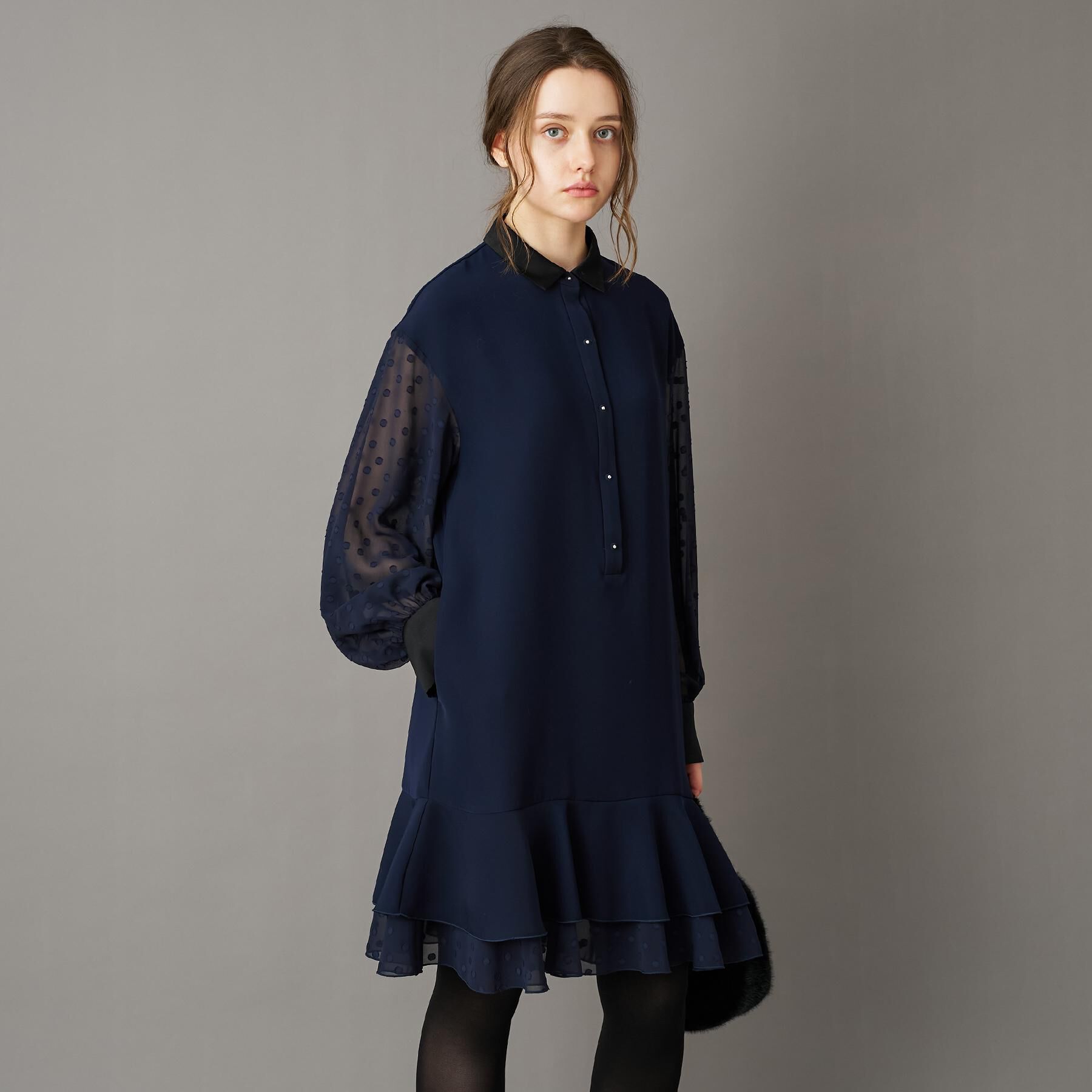 DRESSTERIOR「【otonaMUSE 11月号掲載】ダブルクロスボリュームスリーブミニワンピース」|ワンピース|