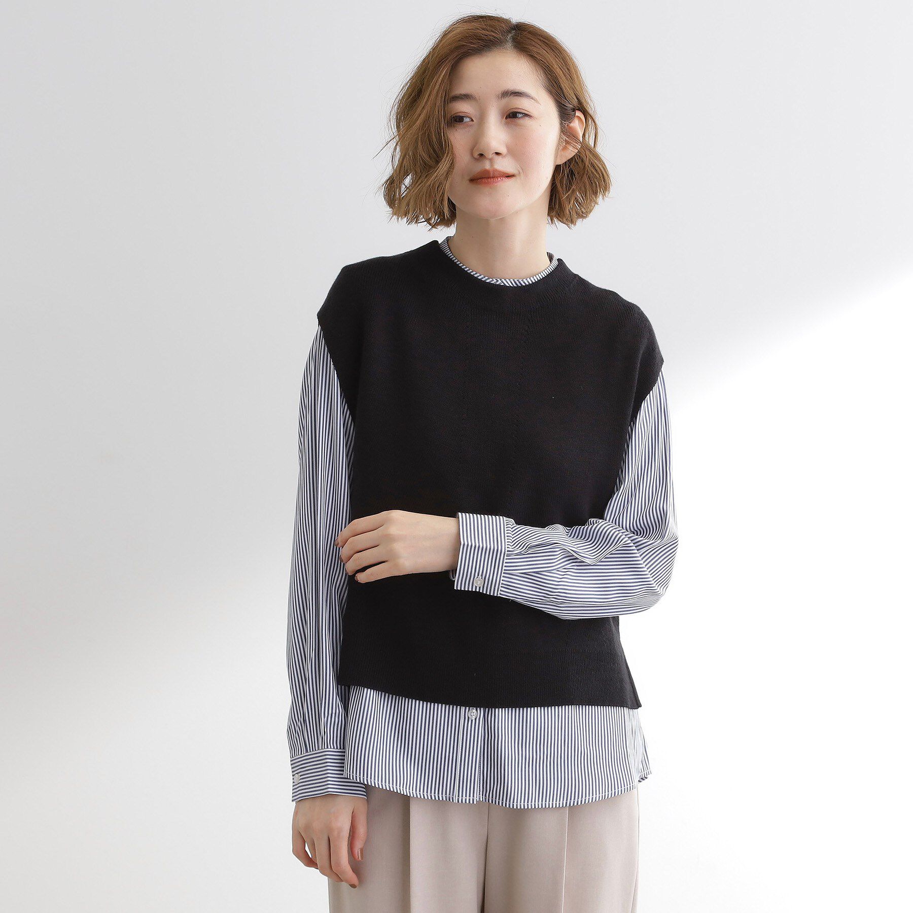 grove「ニットベスト&times;シャツセット」|その他|ブラック(019)