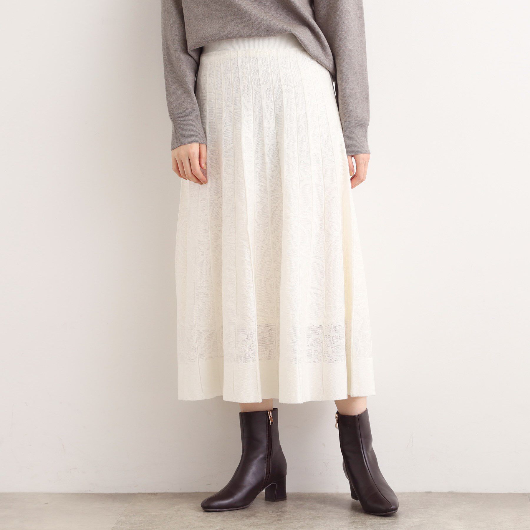 grove「【SET UP対応】レース柄ジャカードプリーツ風ニットスカート」|スカート|