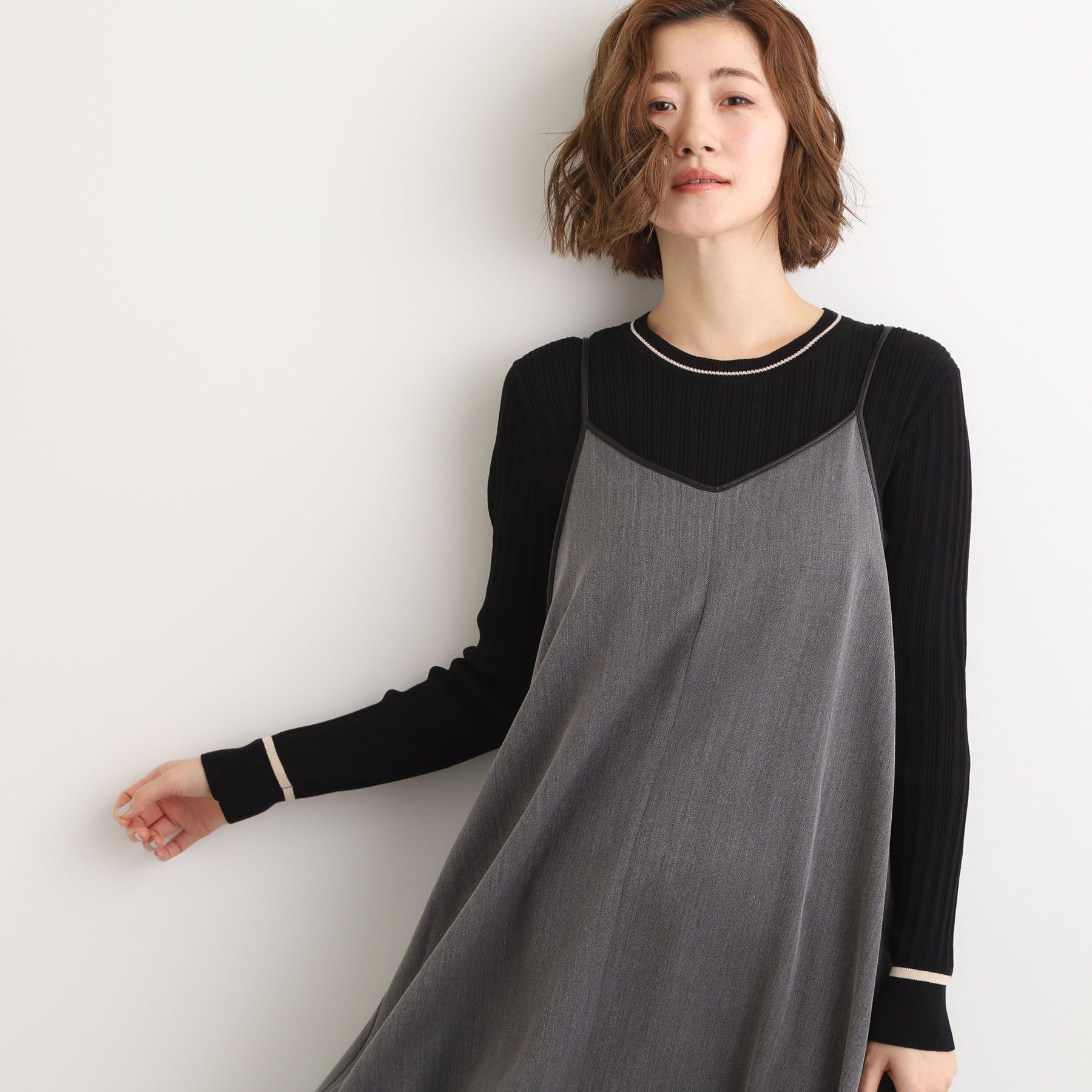 grove「【体型カバー/レイヤード】へリンボンキャミワンピース」|ワンピース|