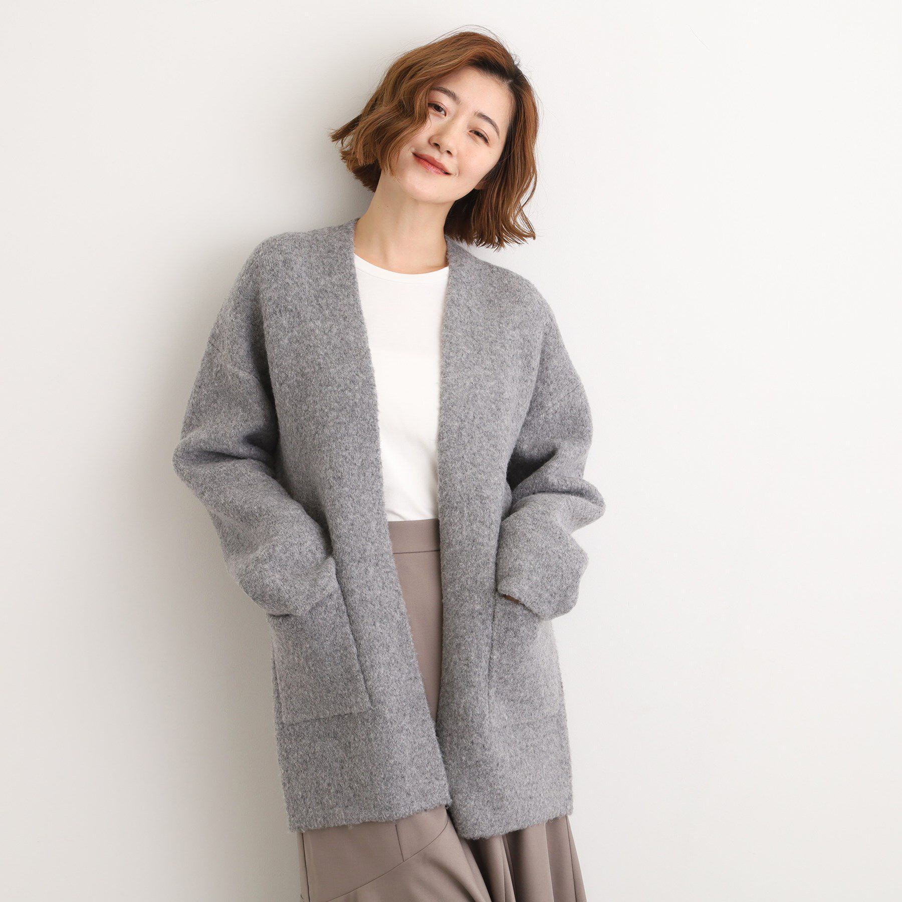 grove「軽やかに着流す　ブークレニットコーディガン」|カーディガン|ミドルグレー(012