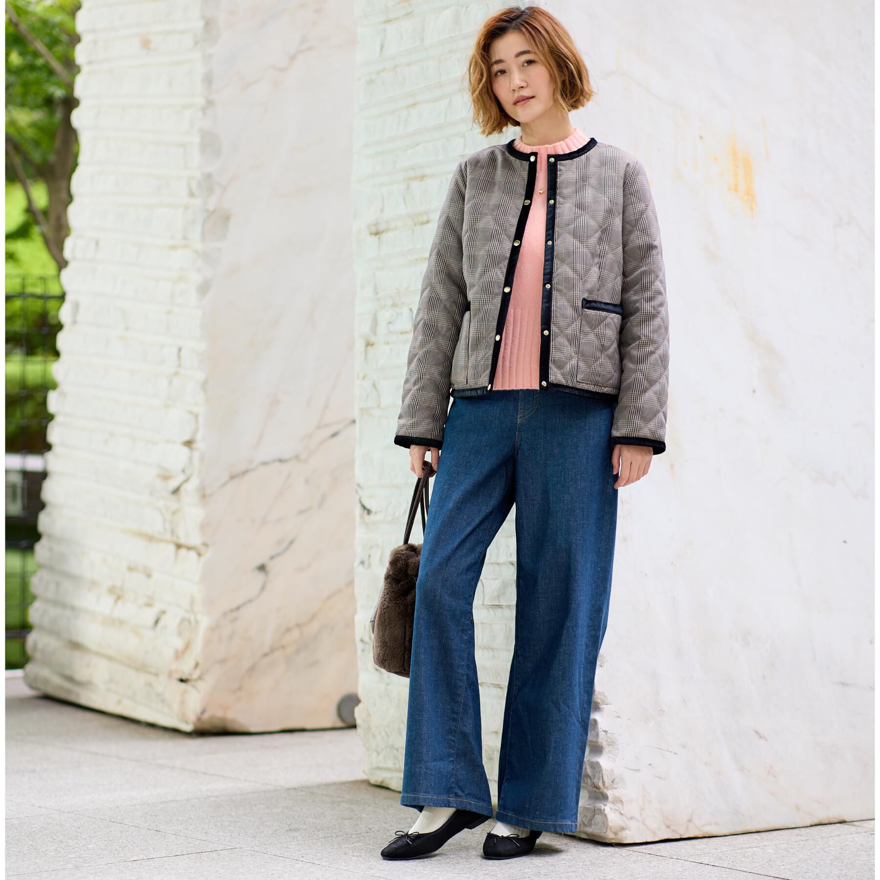 grove「【2WAY・リバーシブル】一枚でチェック柄も無地も！キルトジャケット」|ブルゾン・スタジャン|