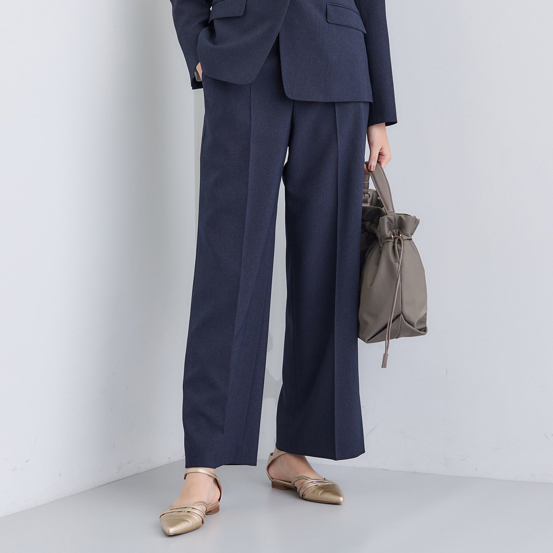 INDIVI「【洗える／通勤／スーツ】メランジストレッチ ワイドパンツ」|スーツ|ネイビー(094)