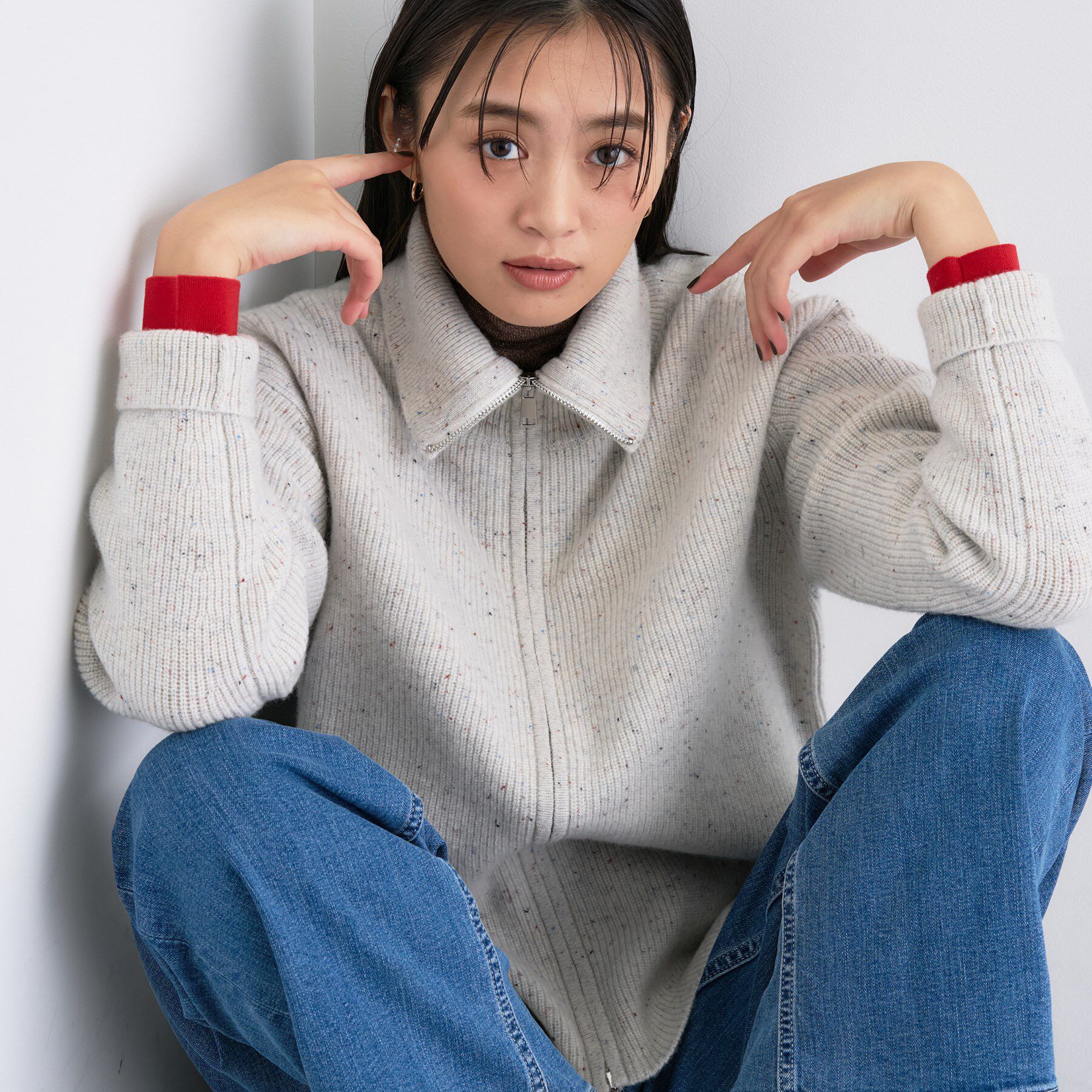 INDIVI「【洗える】カラーネップ ダブルジップカーディガン」|カーディガン|