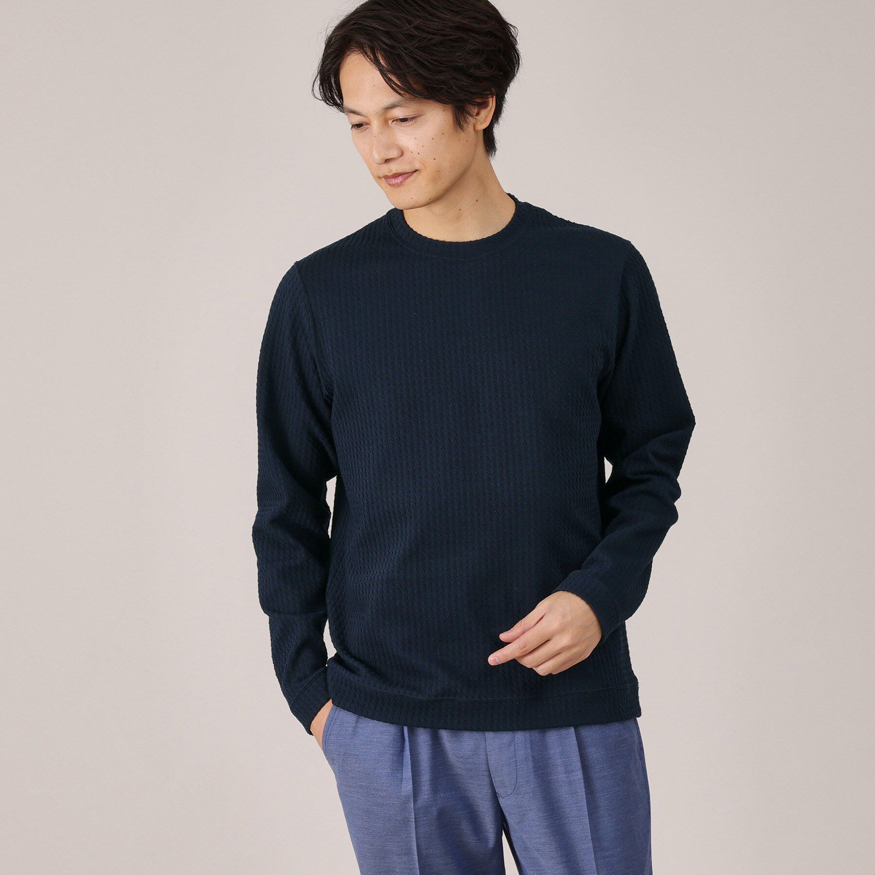 TAKEO KIKUCHI「【Made in JAPAN】千鳥柄 ストレッチ プルオーバー」|Tシャツ・カットソー|ネイビー(094)