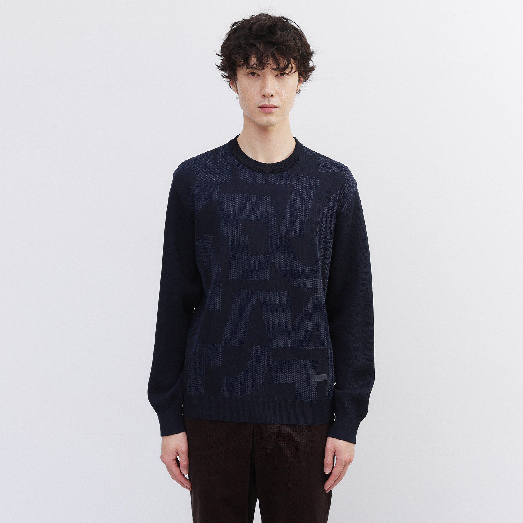 TAKEO KIKUCHI「【Made in JAPAN】ビッグチェック＆スライドパズル柄 ニット」|ニット・セーター|ネイビー(494)