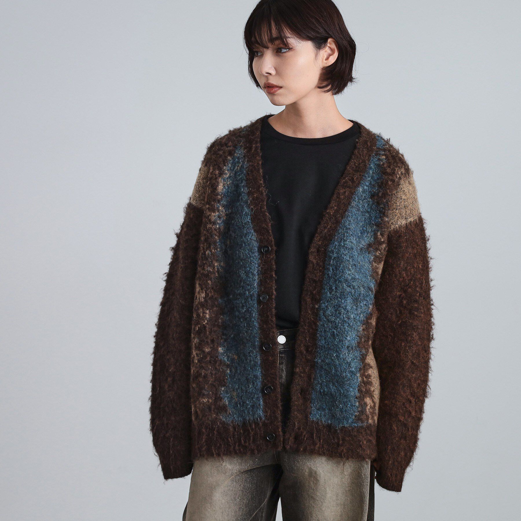 tk.TAKEO KIKUCHI「ボールドストライプシャギーニットVカーディガン」|カーディガン|