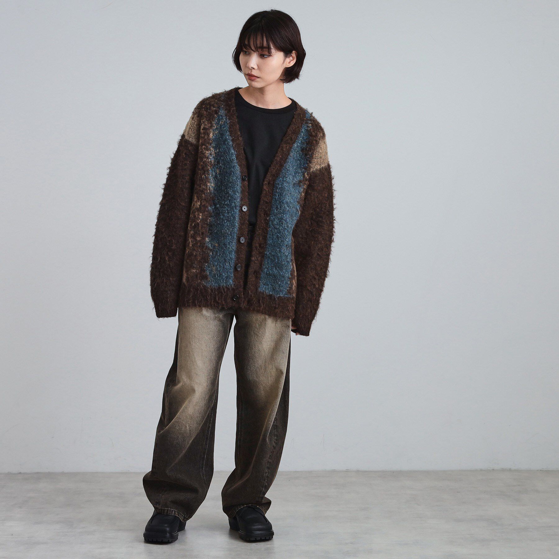 tk.TAKEO KIKUCHI「ボールドストライプシャギーニットVカーディガン」|カーディガン|