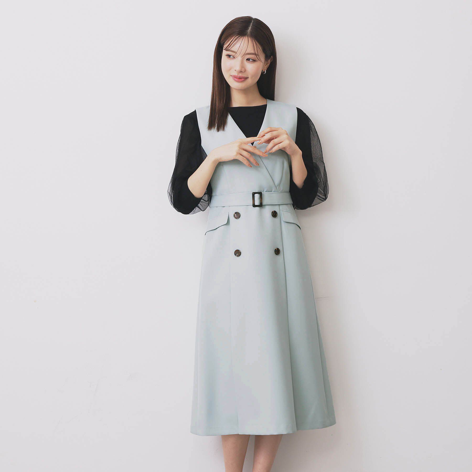 index「トレンチディティールワンピース【洗濯機OK/イージーアイロン/防シワ】」|ワンピース|ミントグリーン(02
