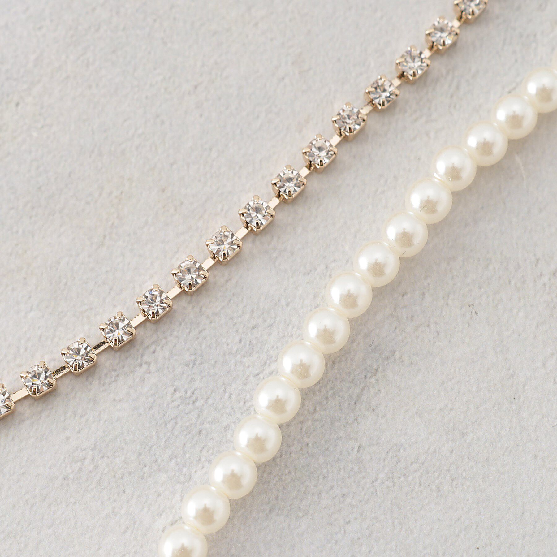 OPAQUE.CLIP「フェイクパール&times;ビジュー2連ネックレス」|ネックレス|