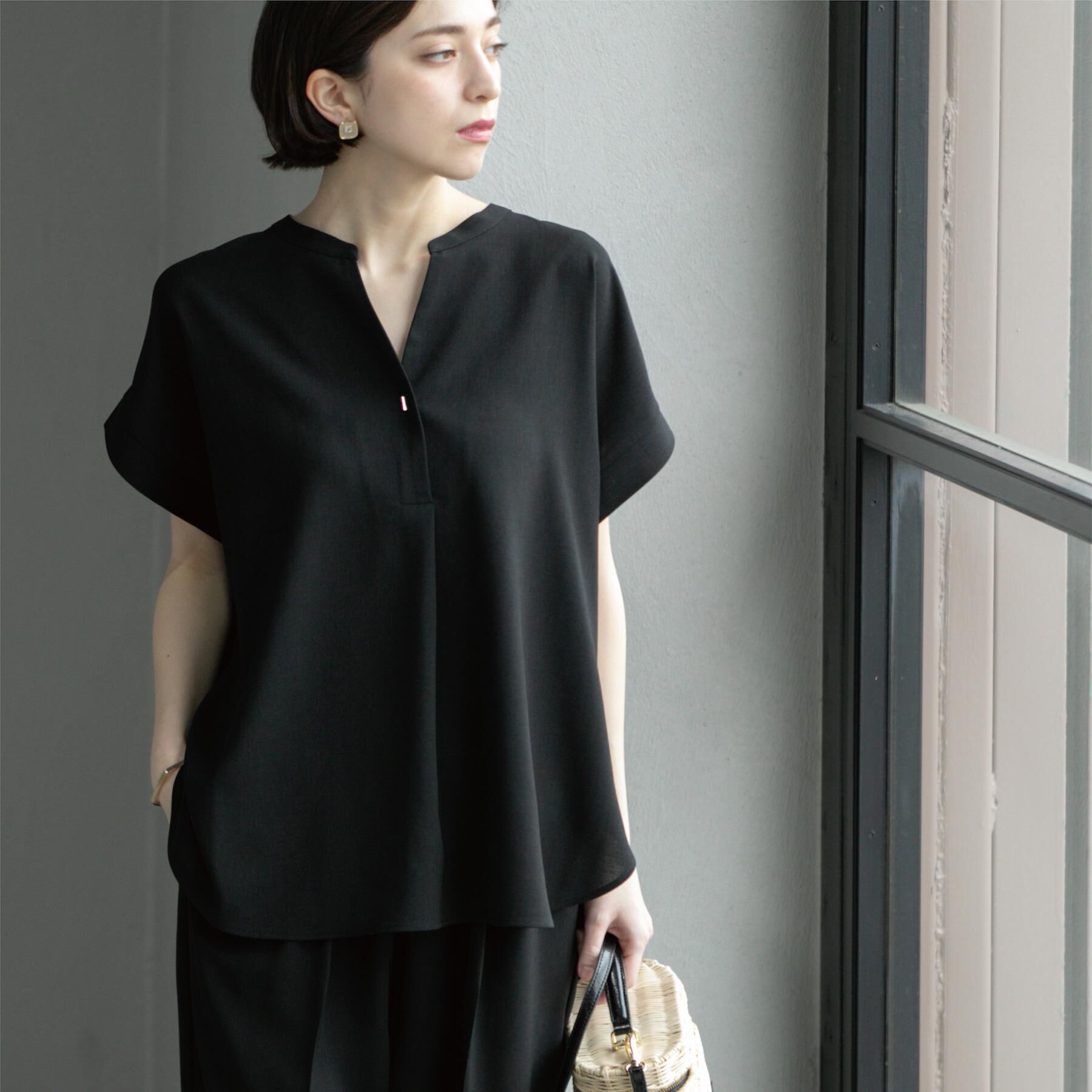 OPAQUE.CLIP「《7色展開/SS-LLサイズ》ストレッチスキッパーブラウス/セットアップ対応【洗濯機洗い可/防シワ】」|シャツ・ブラウス|