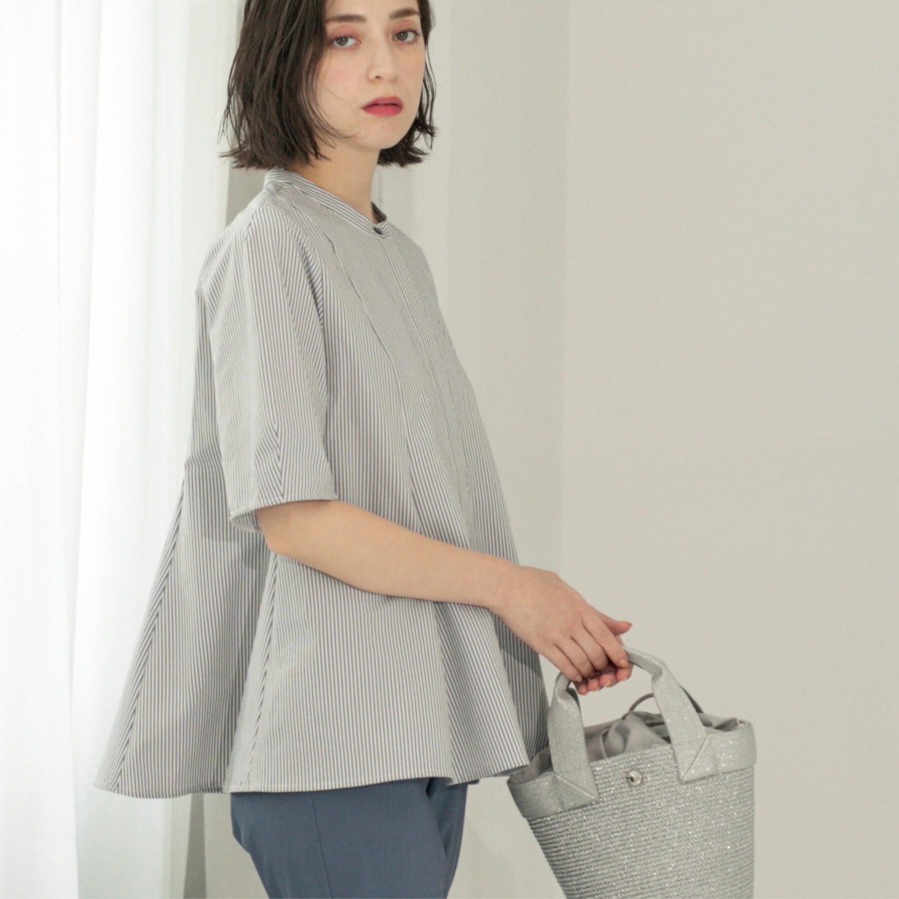 OPAQUE.CLIP「サッカーストライプペプラムブラウス【吸水速乾/イージーアイロン/洗濯機洗い可】」|シャツ・ブラウス|