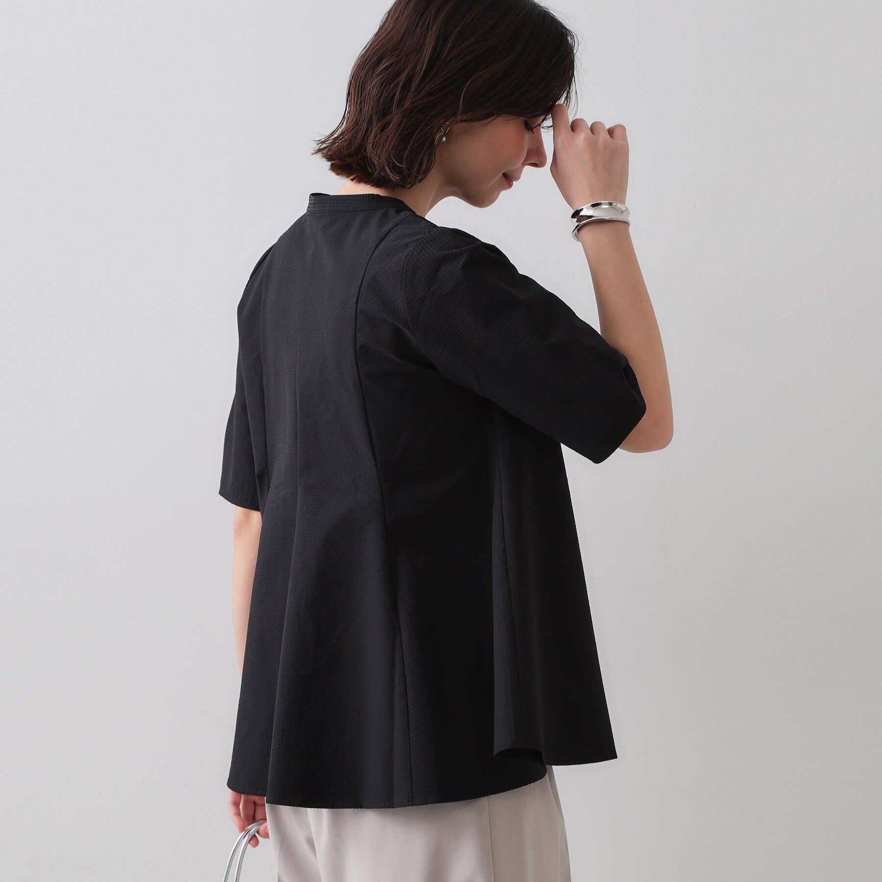 OPAQUE.CLIP「サッカーストライプペプラムブラウス【吸水速乾/イージーアイロン/洗濯機洗い可】」|シャツ・ブラウス|