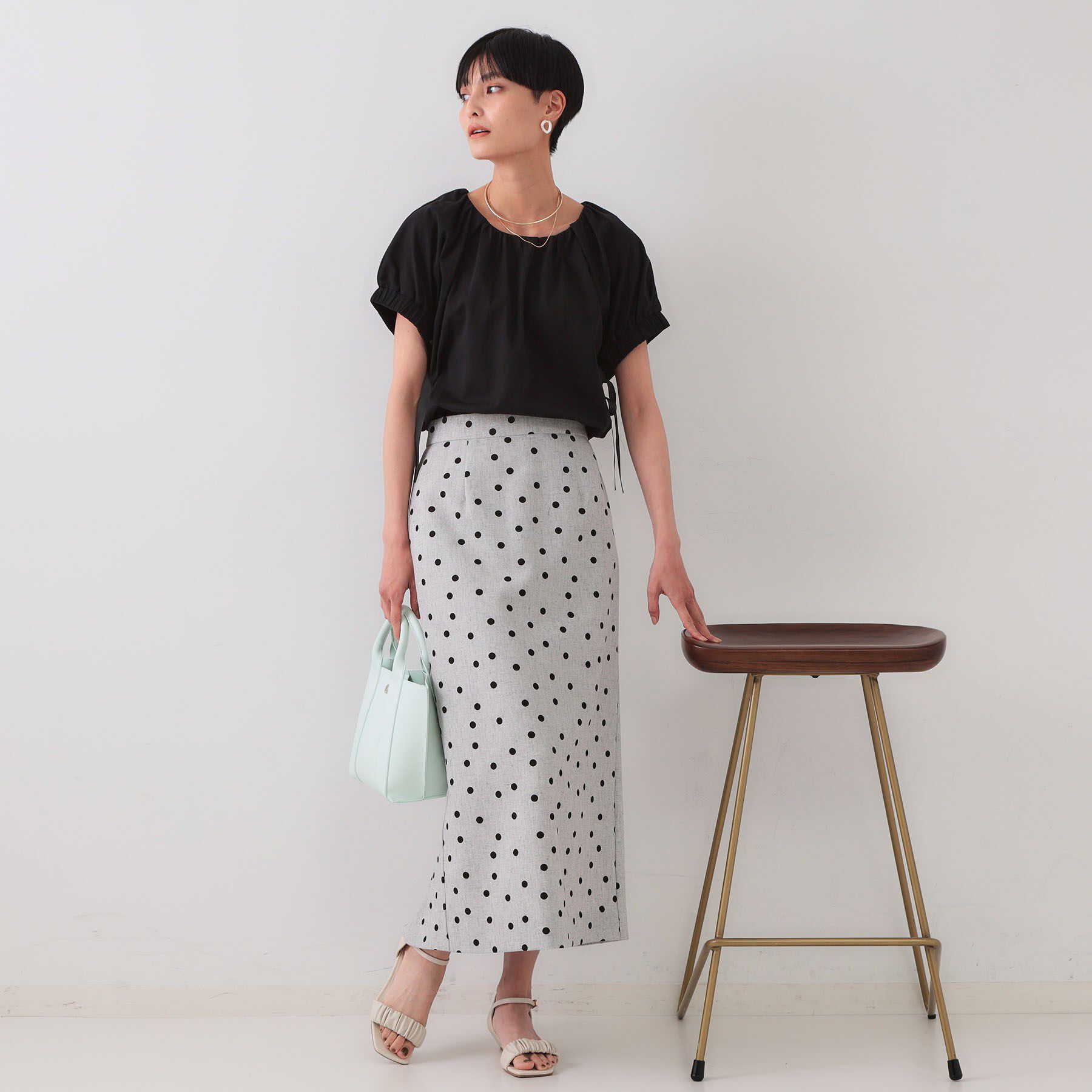 OPAQUE.CLIP「麻混ドットプリントナロースカート【洗濯機洗い可】」|スカート|