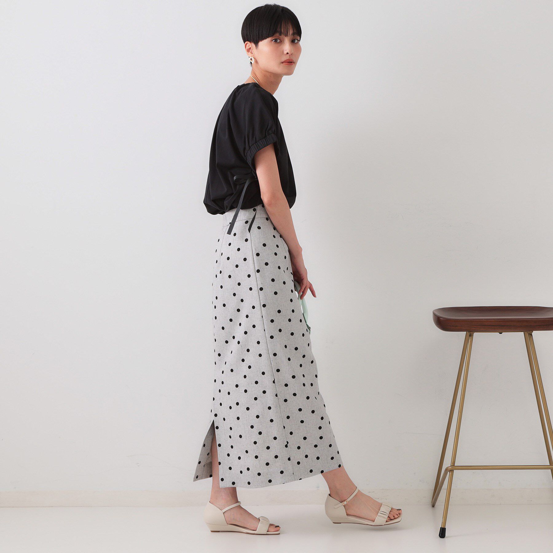 OPAQUE.CLIP「麻混ドットプリントナロースカート【洗濯機洗い可】」|スカート|