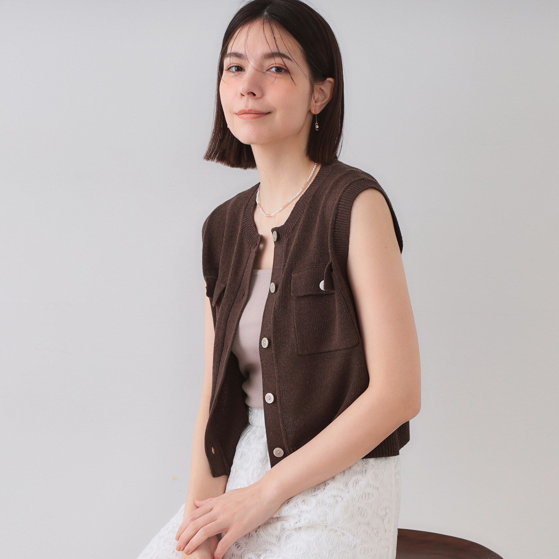 OPAQUE.CLIP「ダブルポケットニット【洗濯機洗い可】」|ニット・セーター|ブラウン(044)