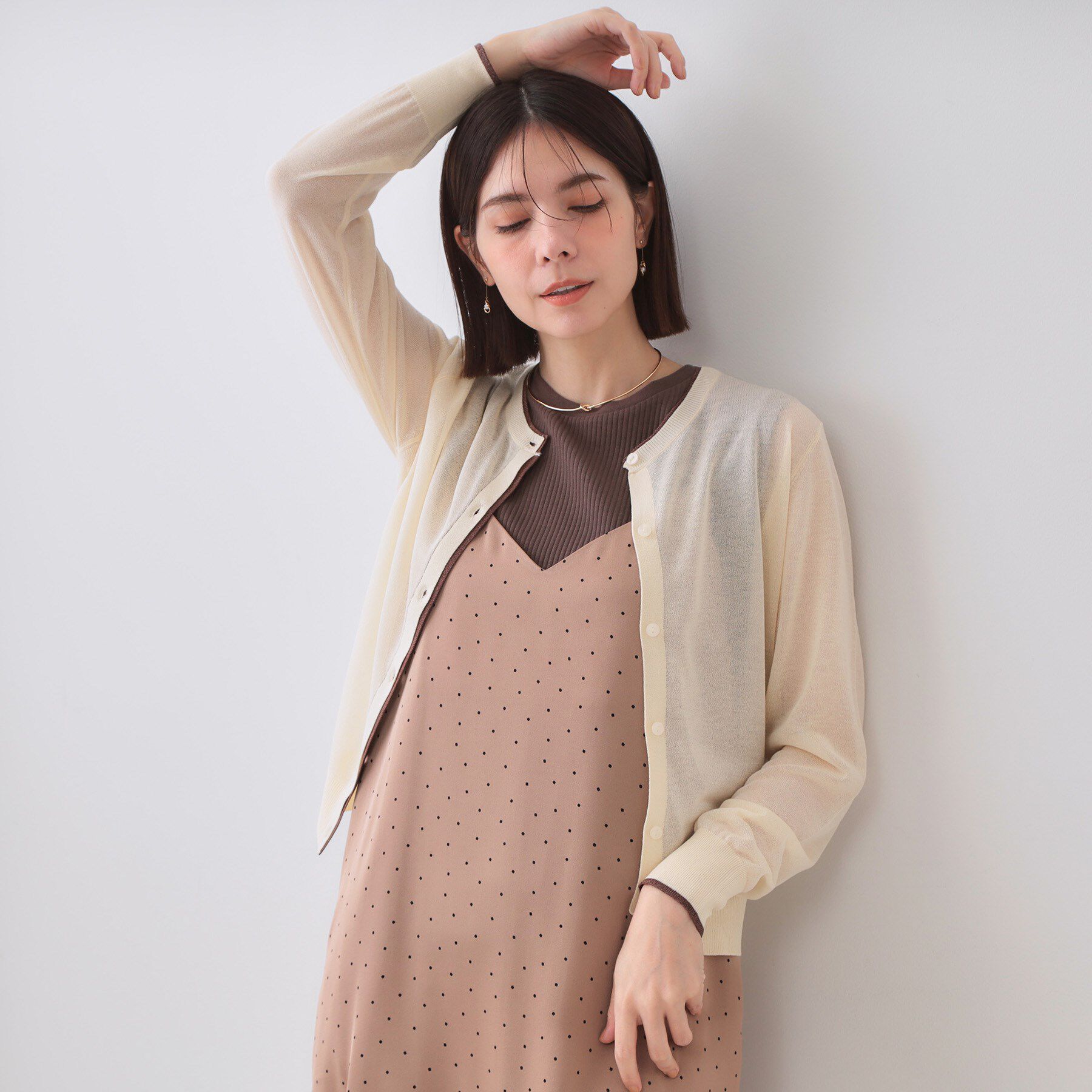 OPAQUE.CLIP「配色シアークルーニットカーディガン【洗濯機洗い可/抗ピル】」|カーディガン|アイボリー(504)