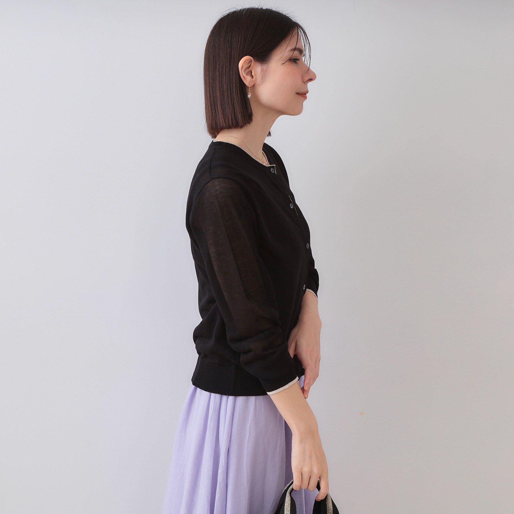 OPAQUE.CLIP「配色シアークルーニットカーディガン【洗濯機洗い可/抗ピル】」|カーディガン|