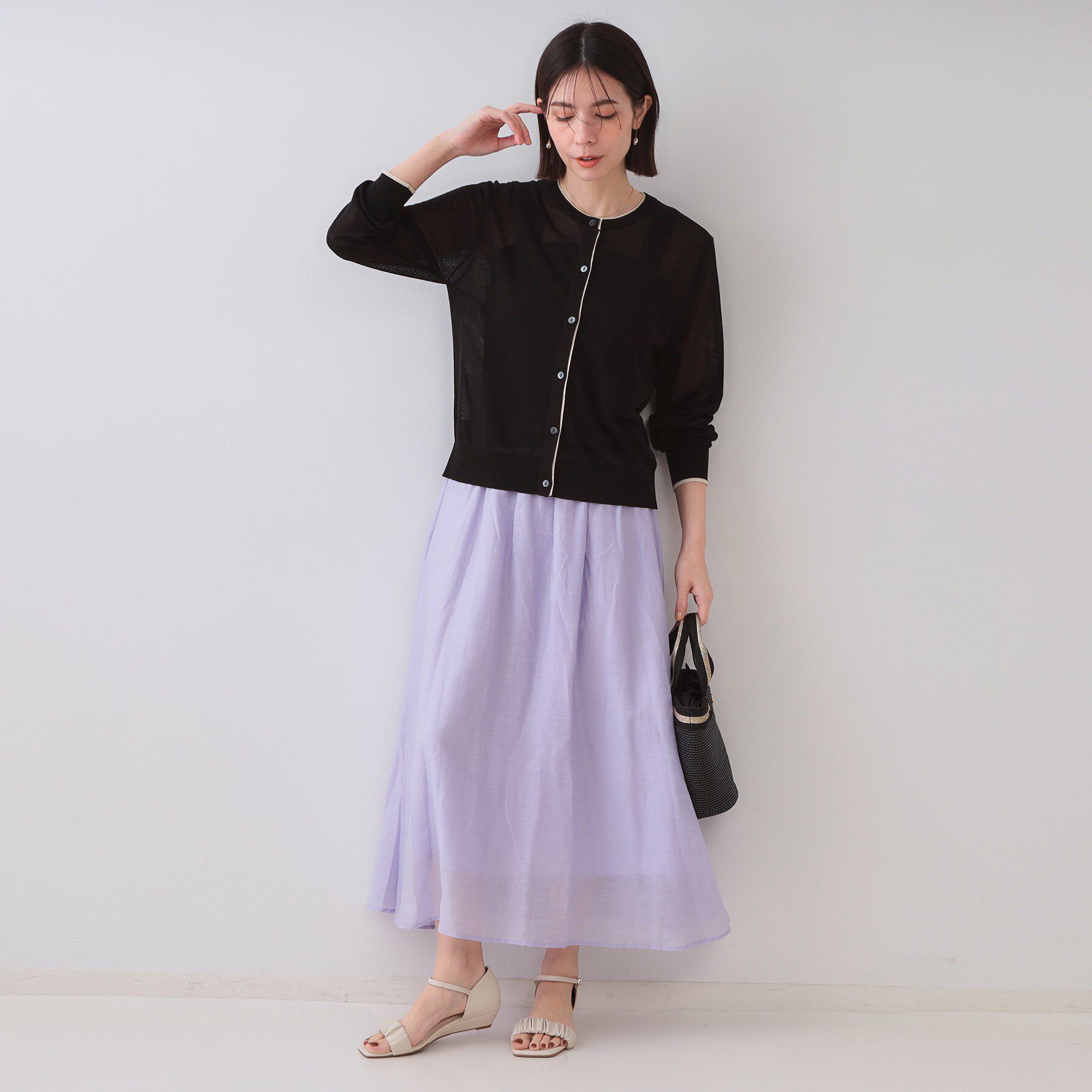 OPAQUE.CLIP「配色シアークルーニットカーディガン【洗濯機洗い可/抗ピル】」|カーディガン|