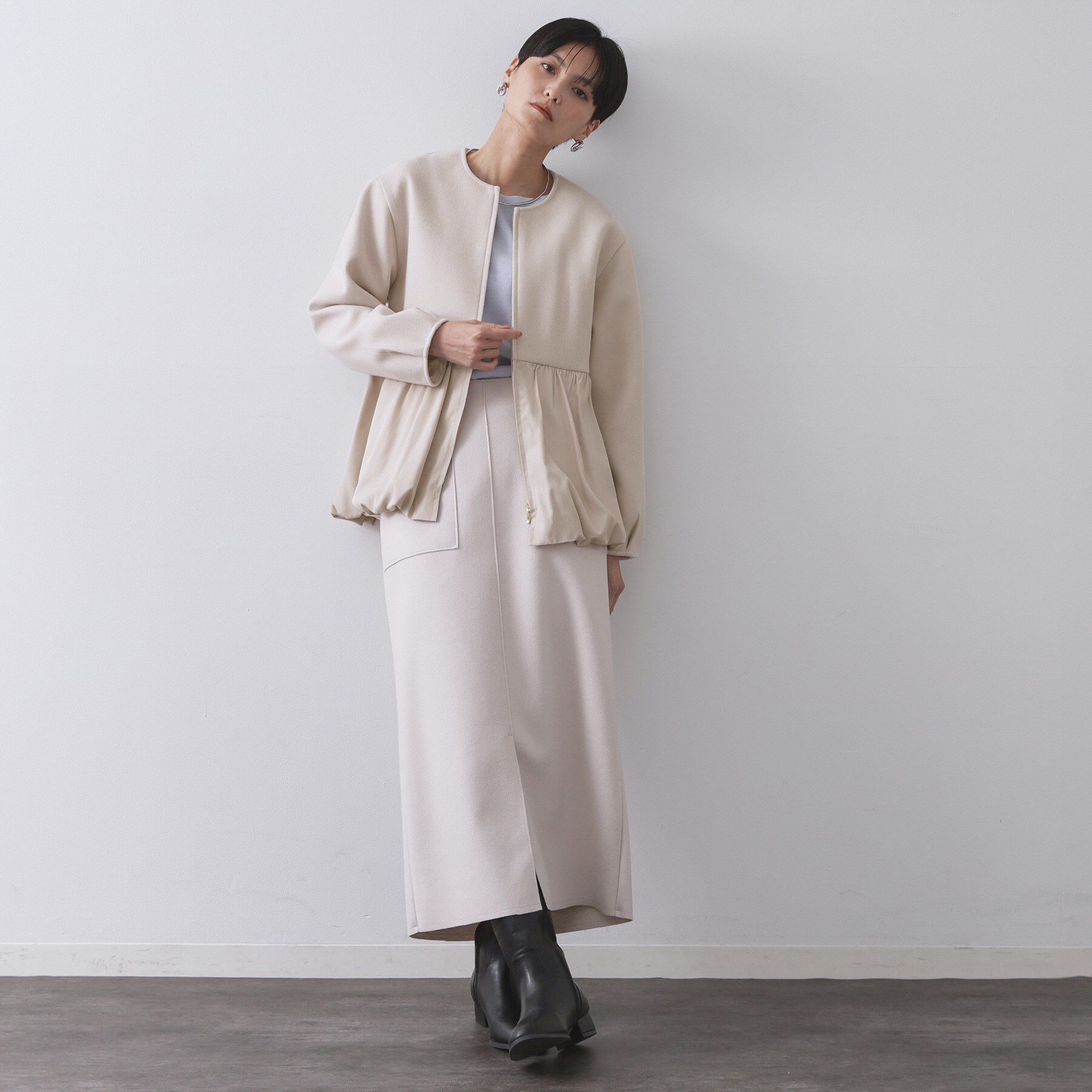 OPAQUE.CLIP「ウールライクペプラムドッキングアウター【洗濯機洗い可】」|ノーカラーコート|