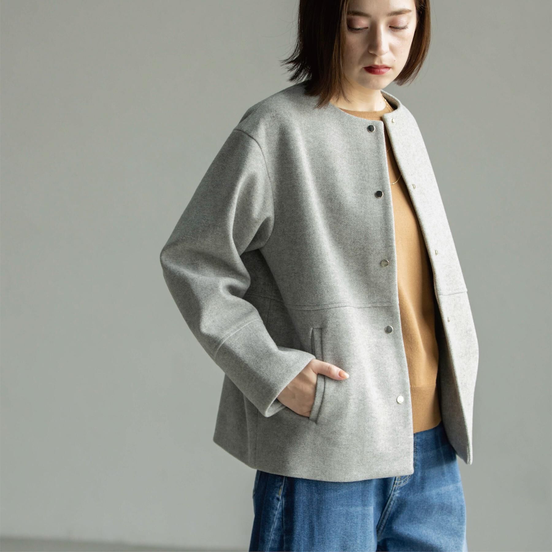 OPAQUE.CLIP「ウールライクメルトンノーカラーコート【洗濯機洗い可】」|ノーカラーコート|