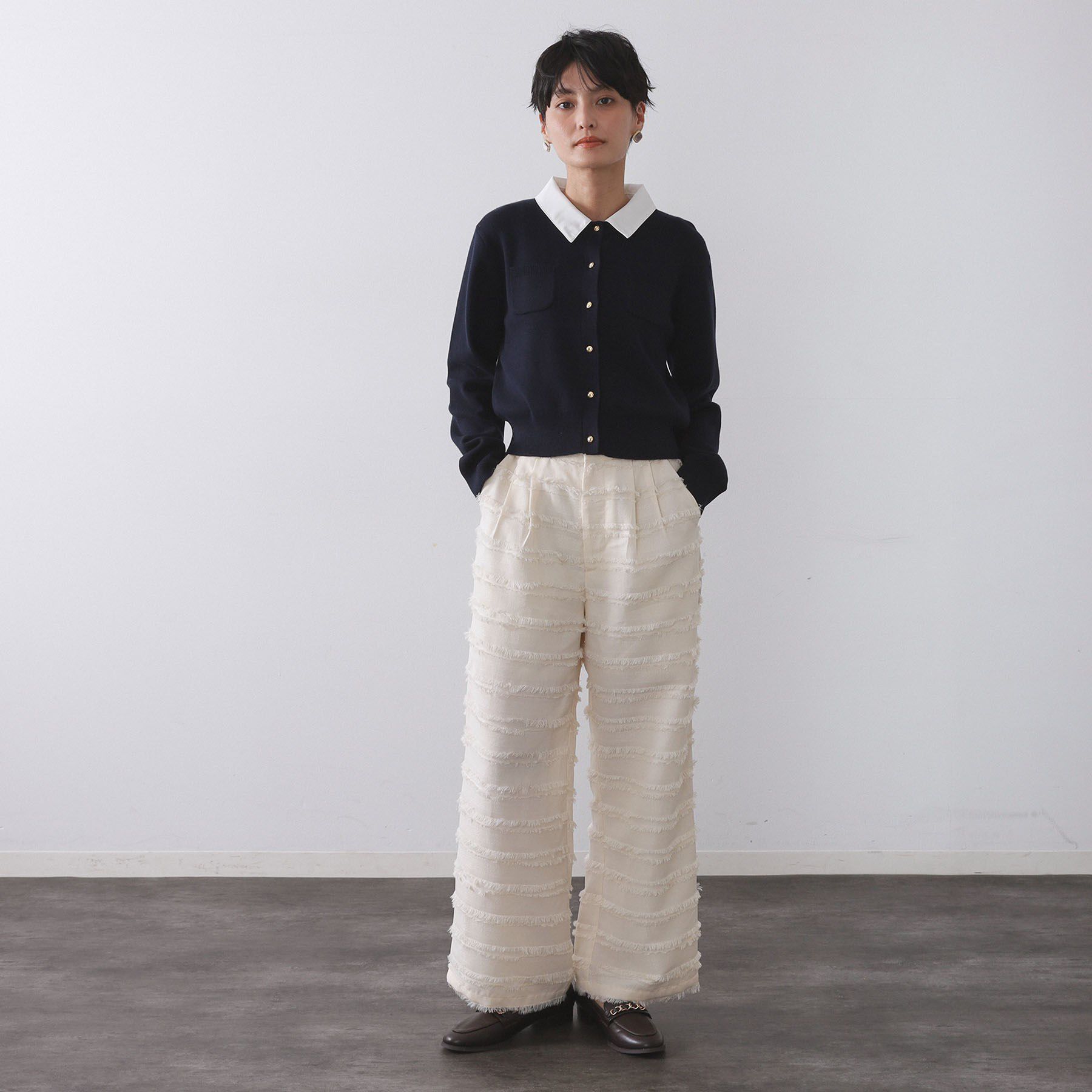 OPAQUE.CLIP「《andGIRL掲載》金ボタンニットカーディガン/衿取り外し可【洗濯機OK】」|カーディガン|