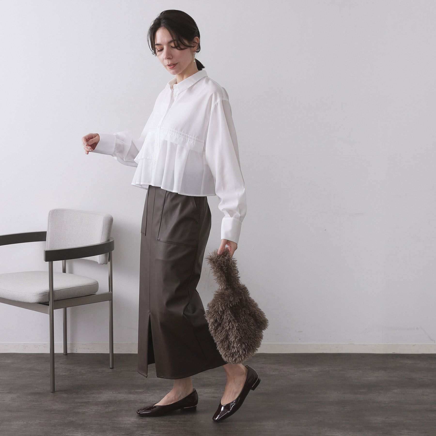 OPAQUE.CLIP「ピンタックフリルショートシャツ【洗濯機OK】」|シャツ・ブラウス|