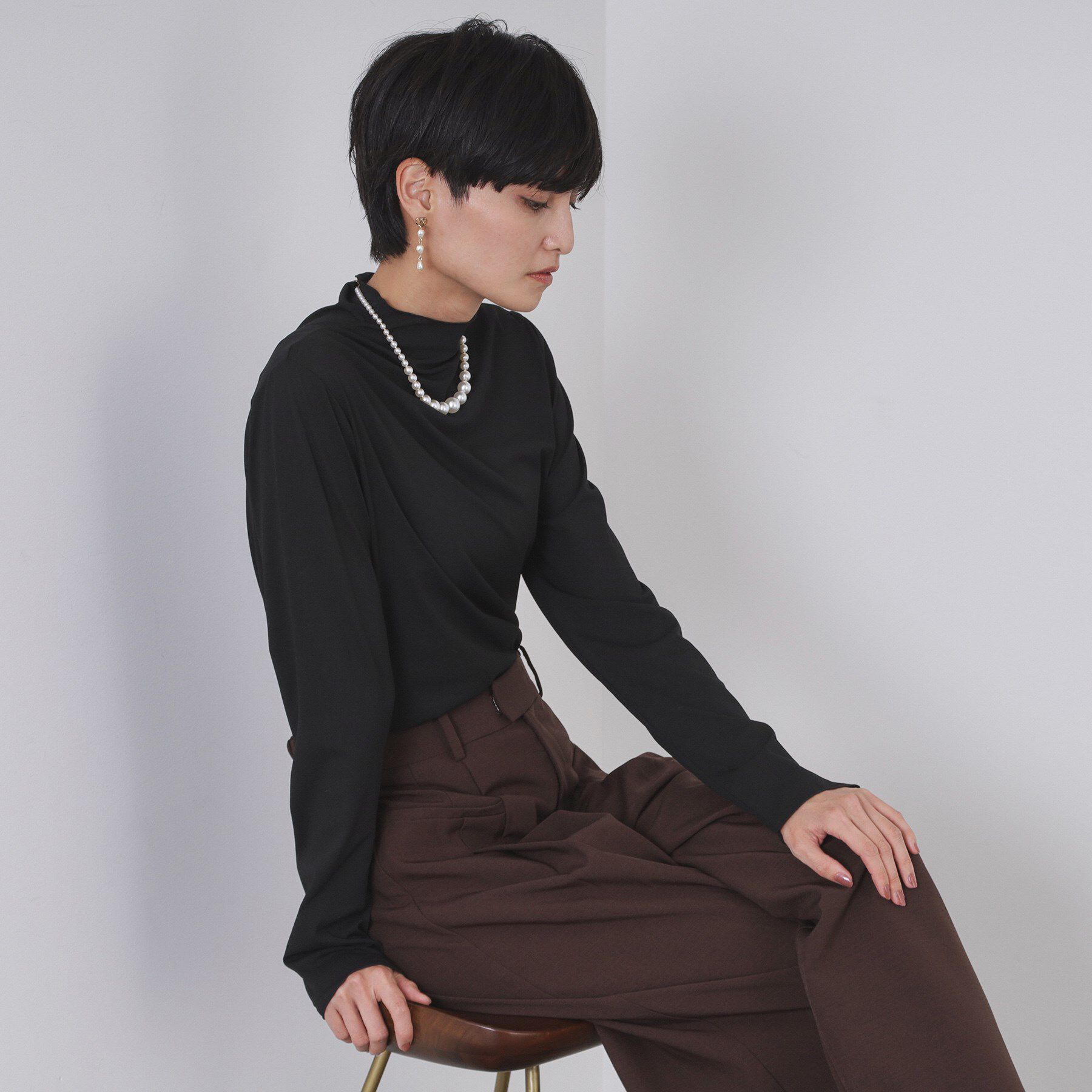 OPAQUE.CLIP「シアーハイネックトップス【洗濯機OK】」|Tシャツ・カットソー|ブラック(019)