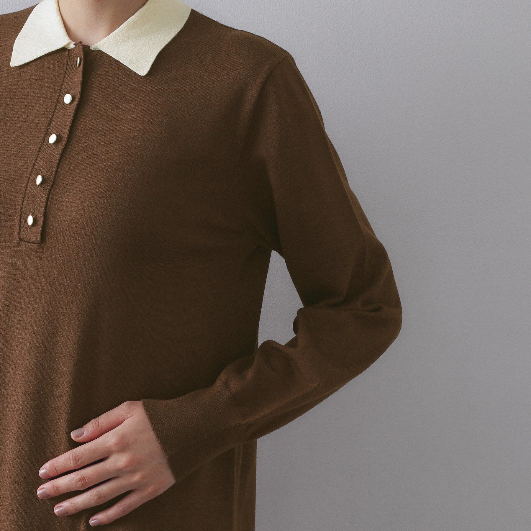 OPAQUE.CLIP「配色ポロ衿ニットワンピース【洗濯機OK】」|ワンピース|