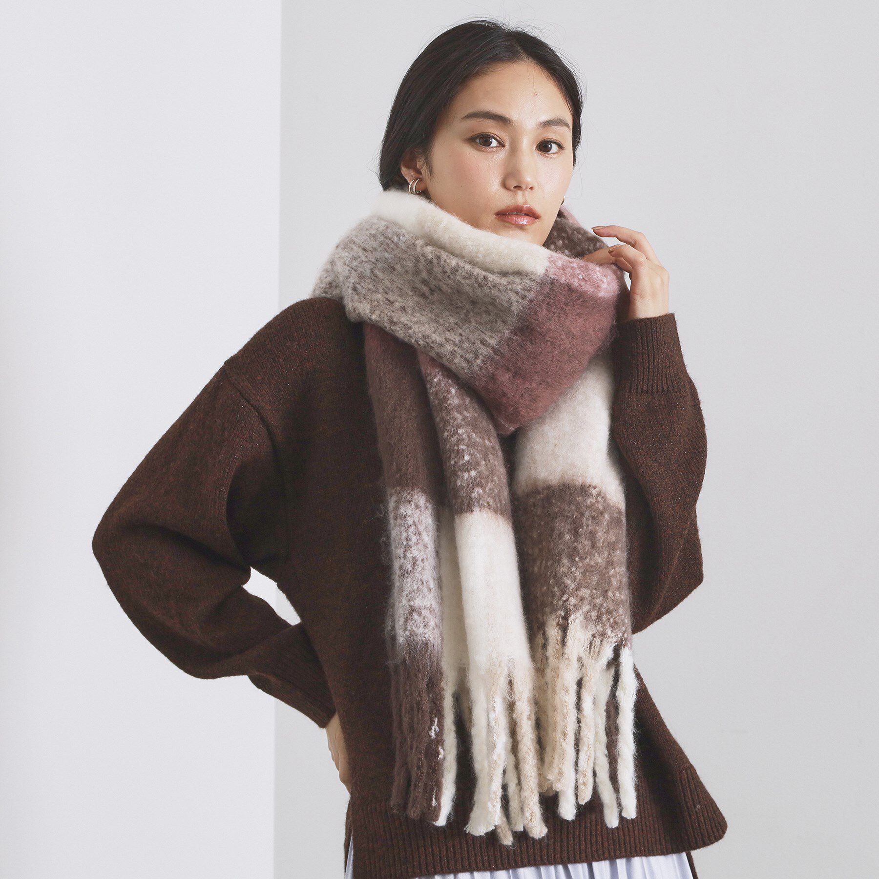 OPAQUE.CLIP「マルチカラーチェックボリュームストール」|ストール|