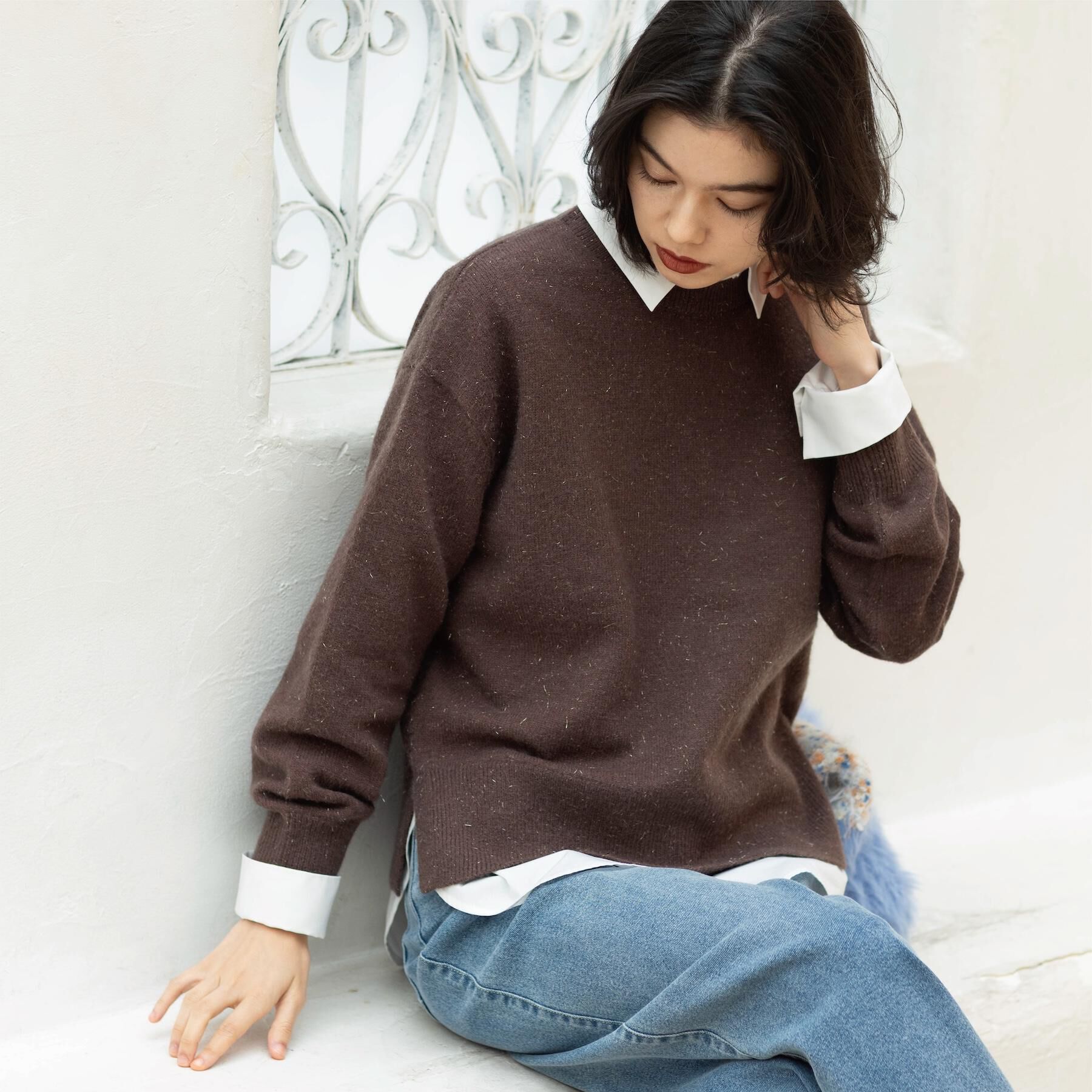 OPAQUE.CLIP「きらきらクルーミドルゲージニット【洗濯機OK】」|ニット・セーター|