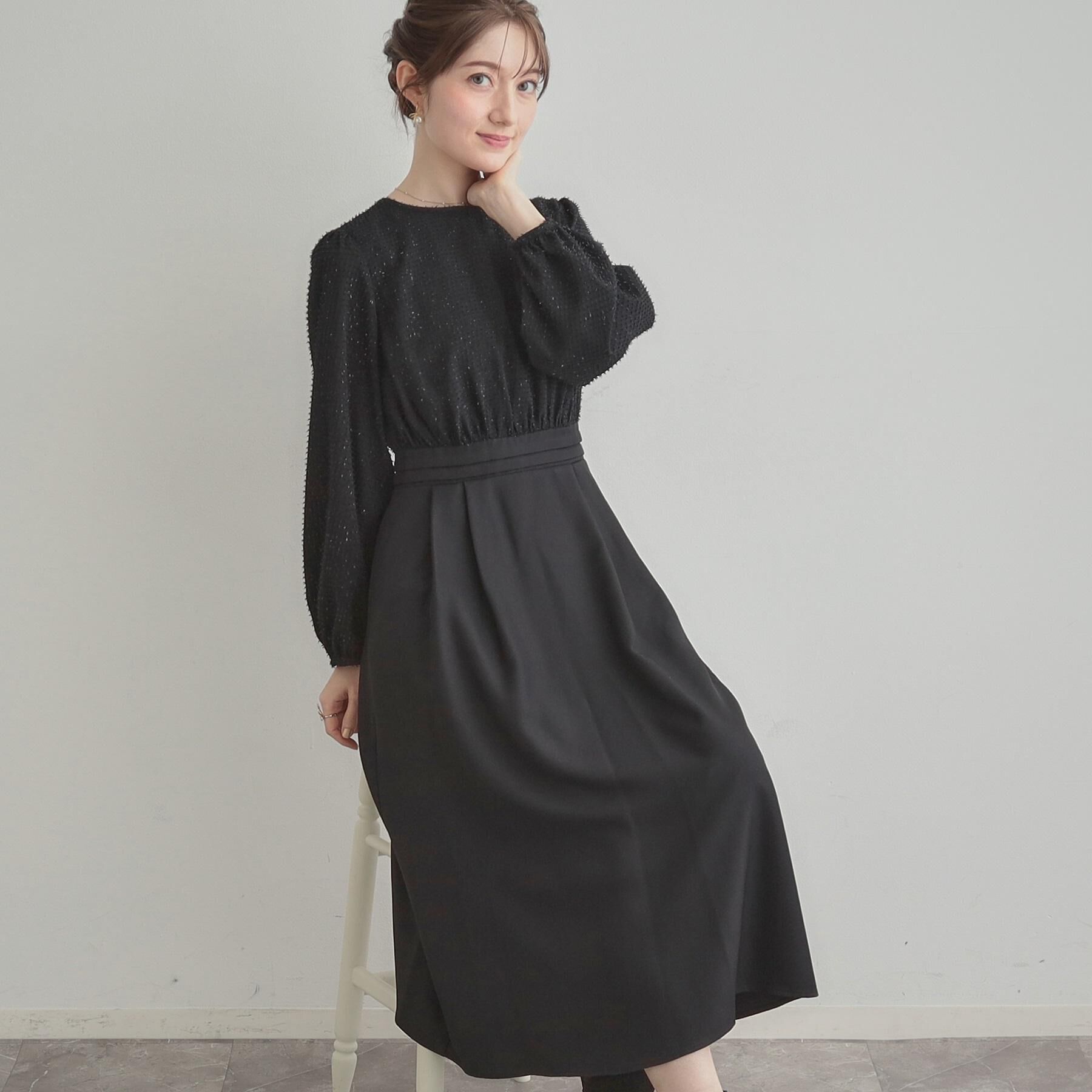 Couture broach「【通勤・ラメジャカード】ドッキングワンピース」|ワンピース|ブラック(019)