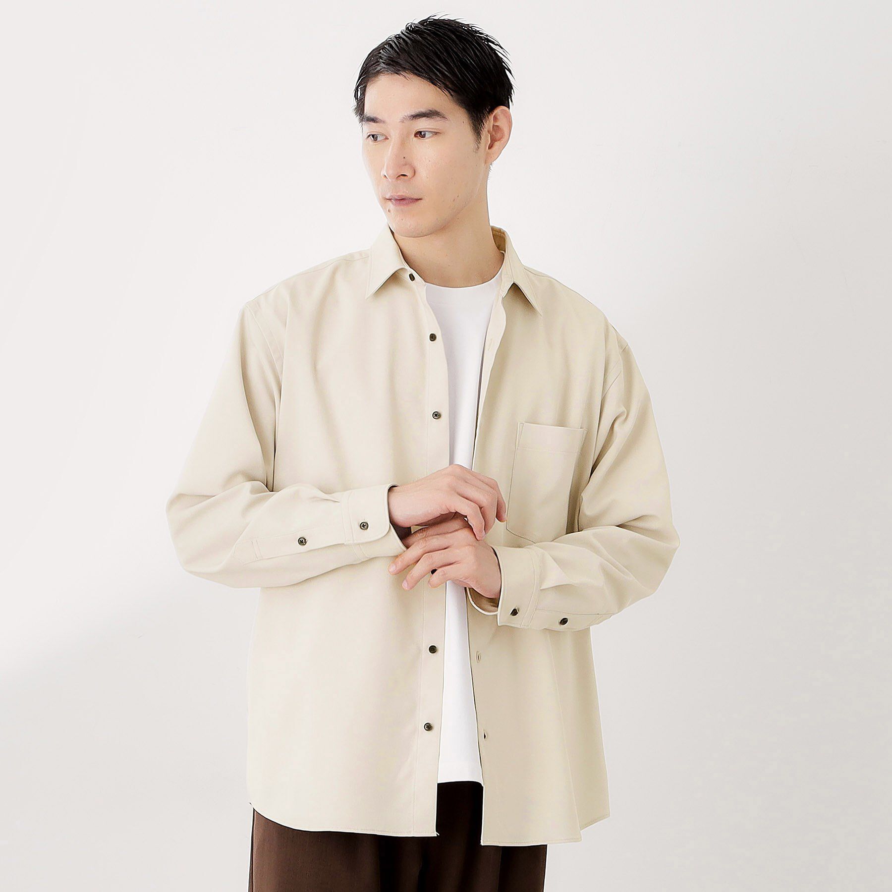 THE SHOP TK「TECLINO／テクリーノ 長袖オックスシャツ【洗濯機OK】」|シャツ・ブラウス|ライトグレー(011