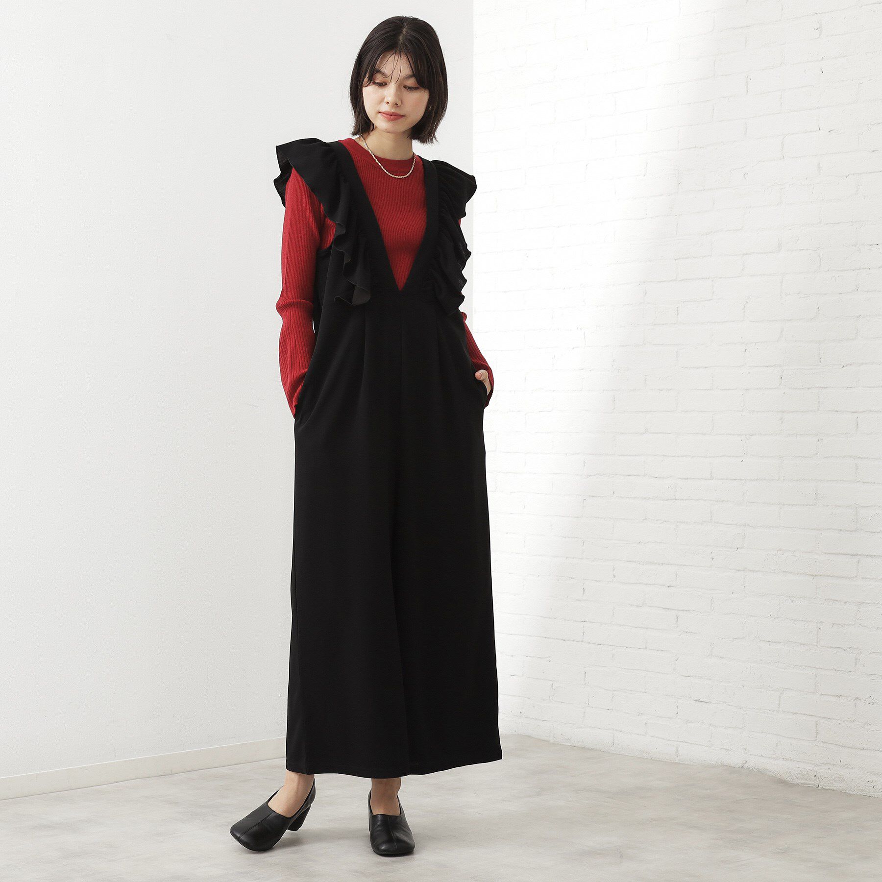 THE SHOP TK「【シーズンレス】フリルオールインワン」|オールインワン|ブラック(019)