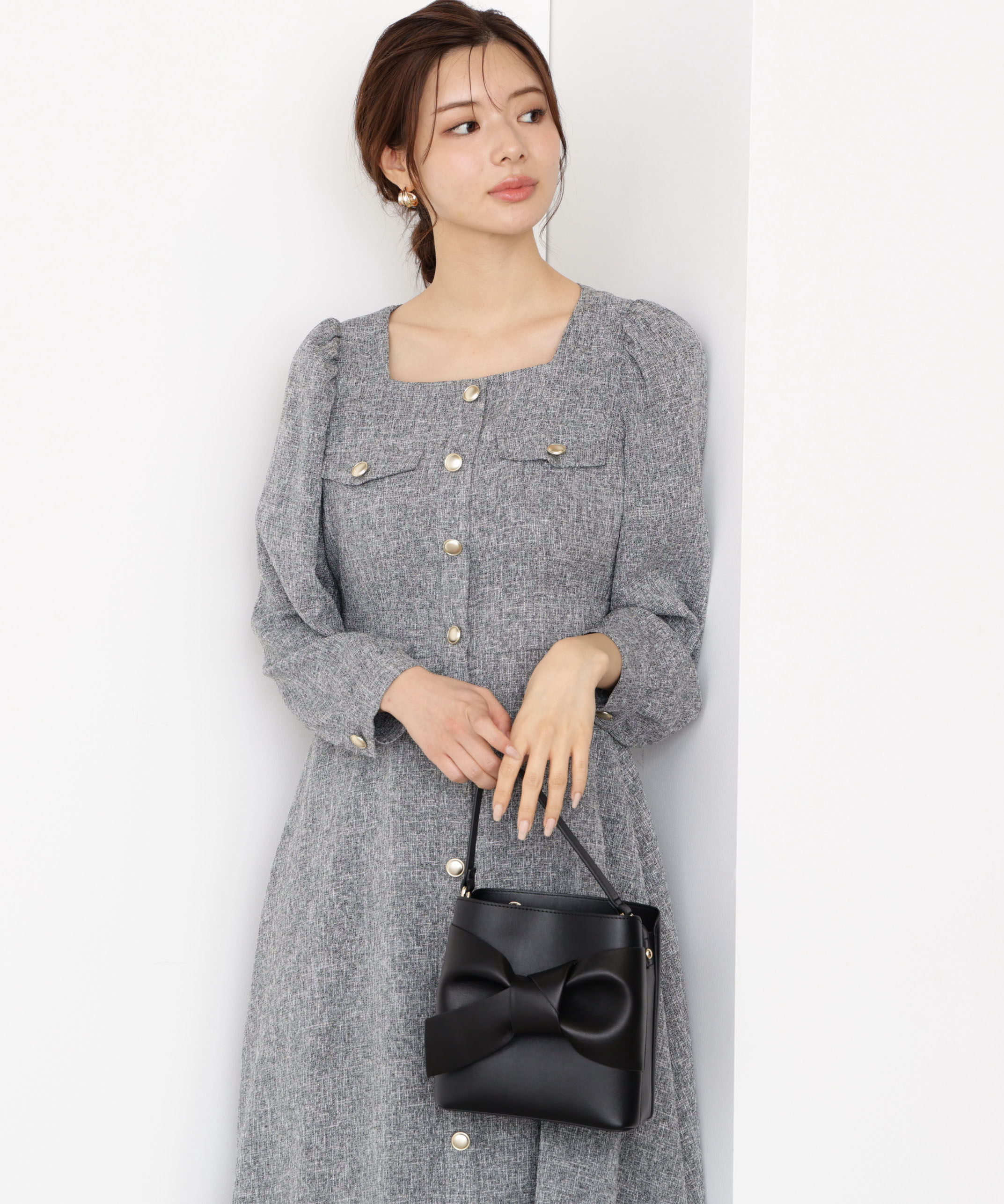 PROPORTION BODY DRESSING「フロント釦ツイードワンピース 25AW」|ワンピース|