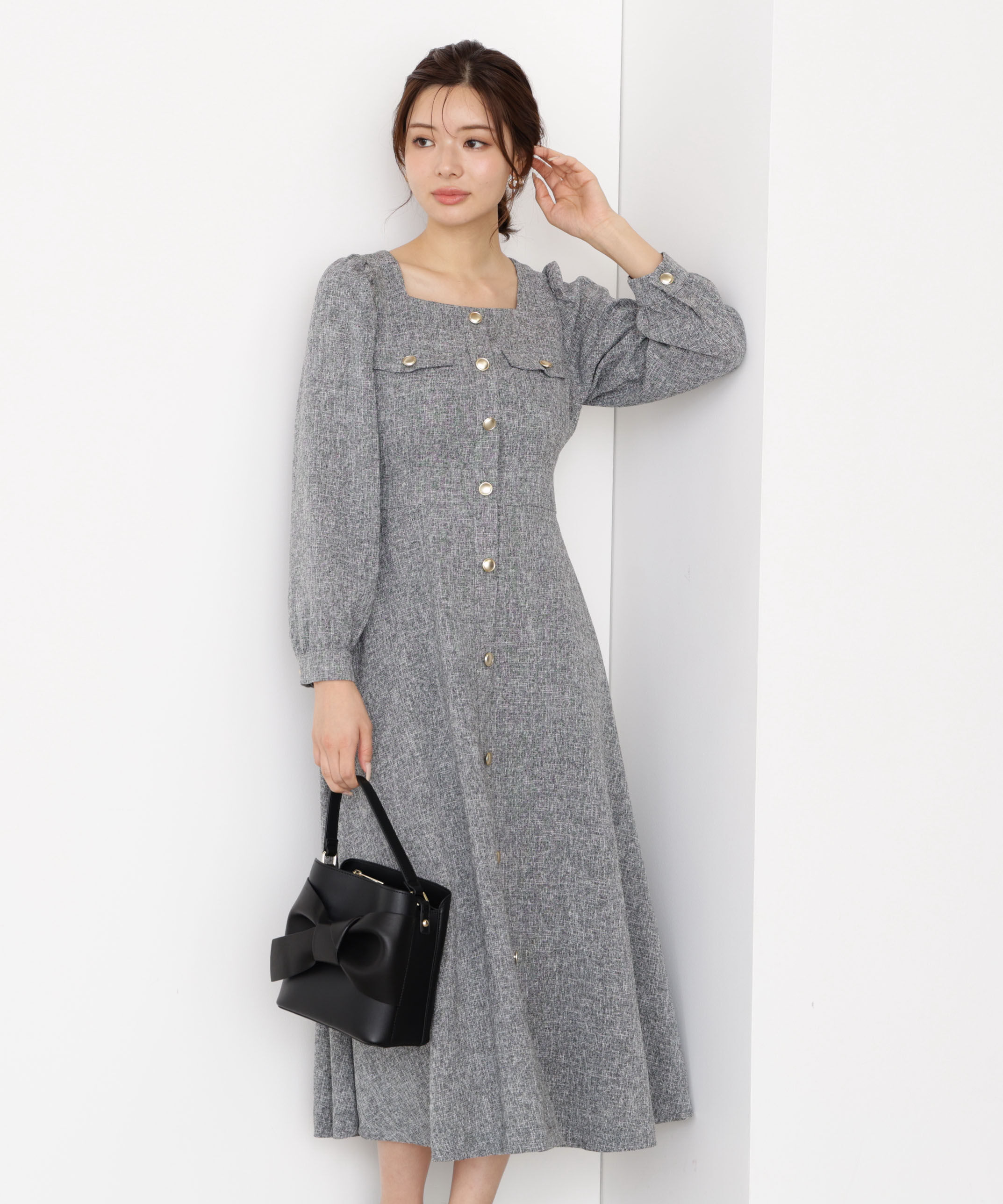 PROPORTION BODY DRESSING「フロント釦ツイードワンピース 25AW」|ワンピース|