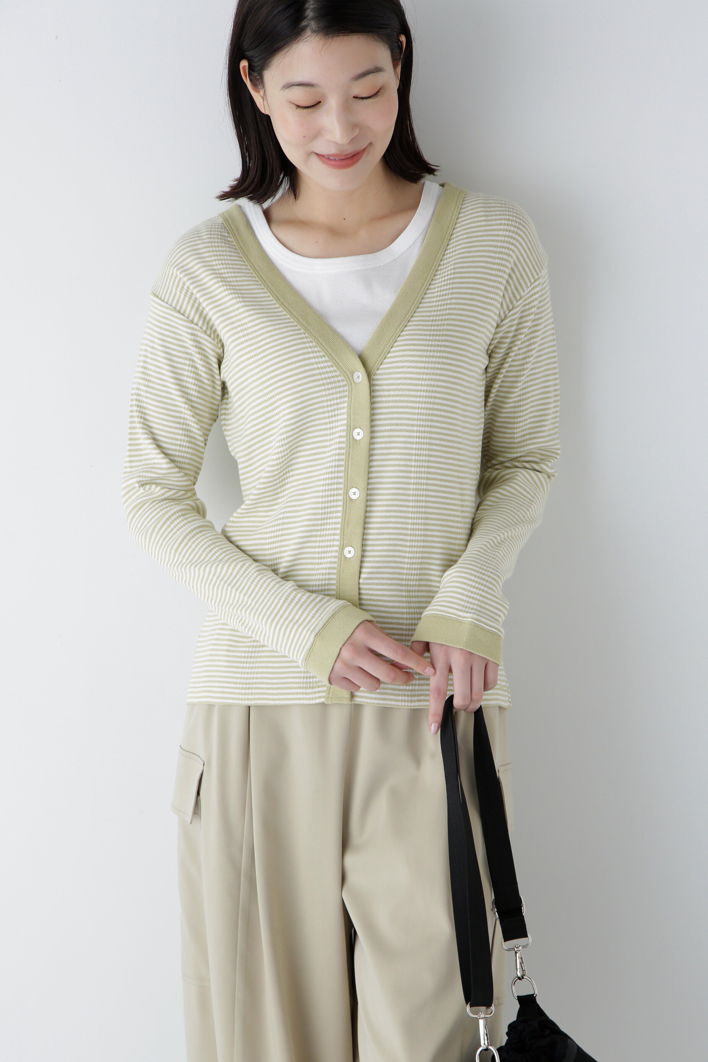  「◆パネルリブＶネックカーディガン」|Tシャツ・カットソー|ライトグリー 3