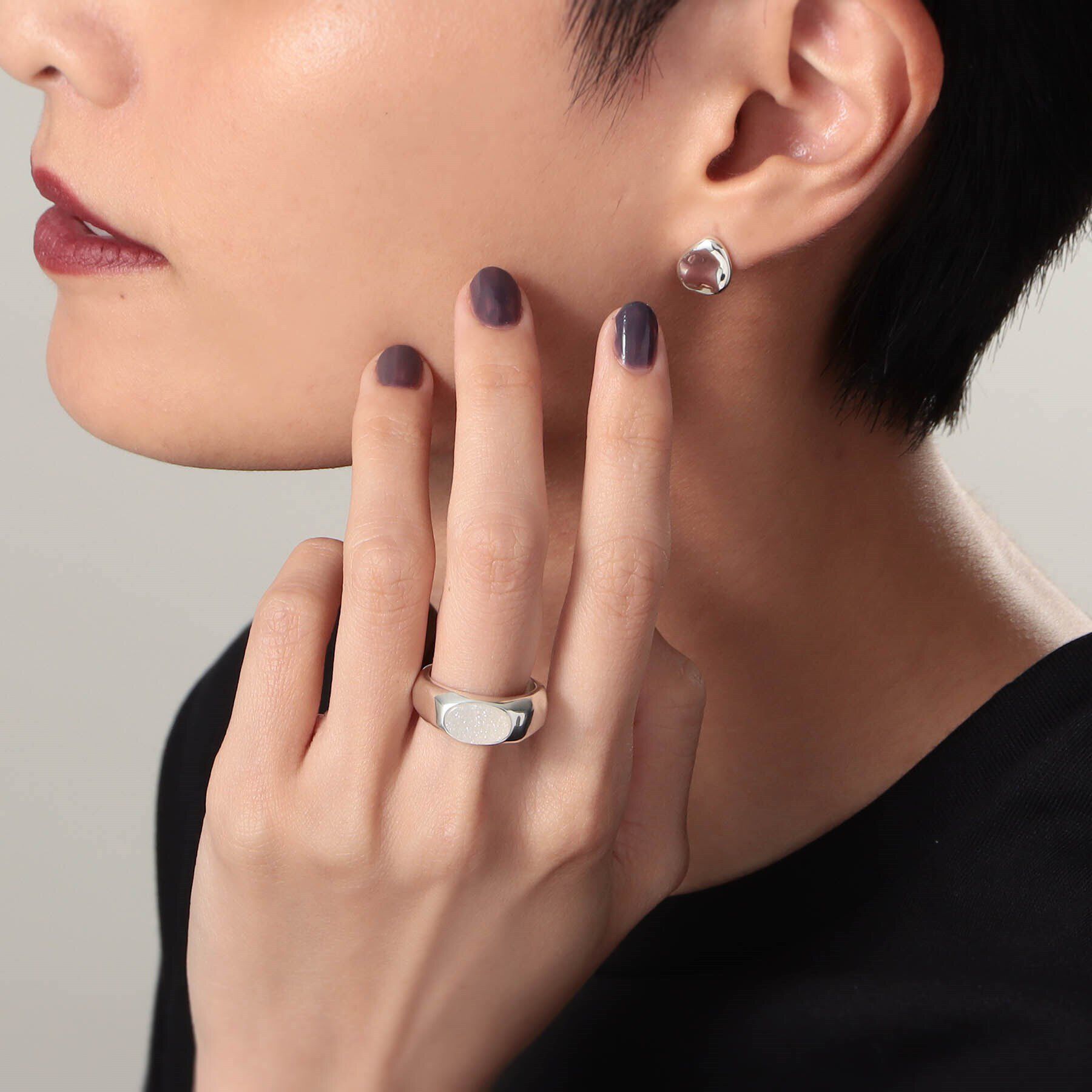 COCOSHNIK ONKITSCH「シルバー カラーストーン ホワイトドルジーアゲート ニュアンスリングL」|リング|